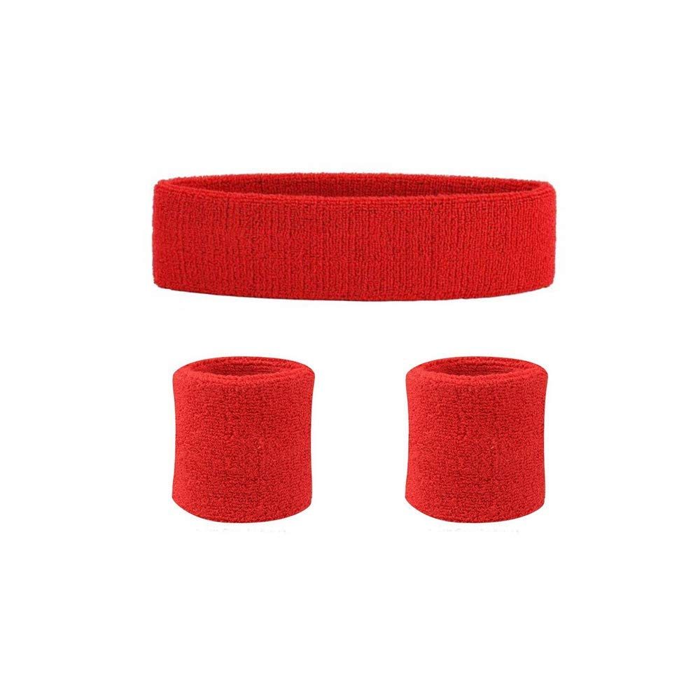 Style Along Red Outdoor Fitness Sports Sweatband Headband Yoga Gym Unisex Head Band and Wrist Band- Pack of 3