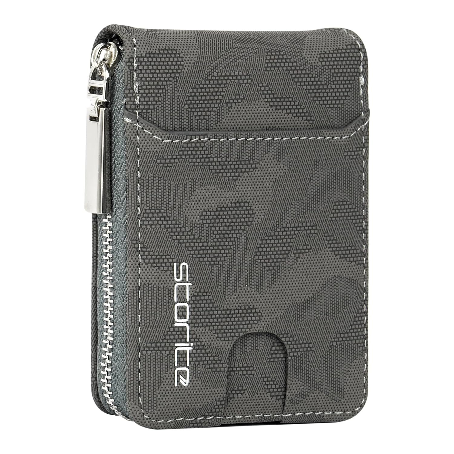 Storite PU Leather 9 Slot Vertical Credit Debit Card Holder Money Wallet Zipper Coin Purse for Men Women – (11.5 X 8 X 2Cm -Camouflage Grey)