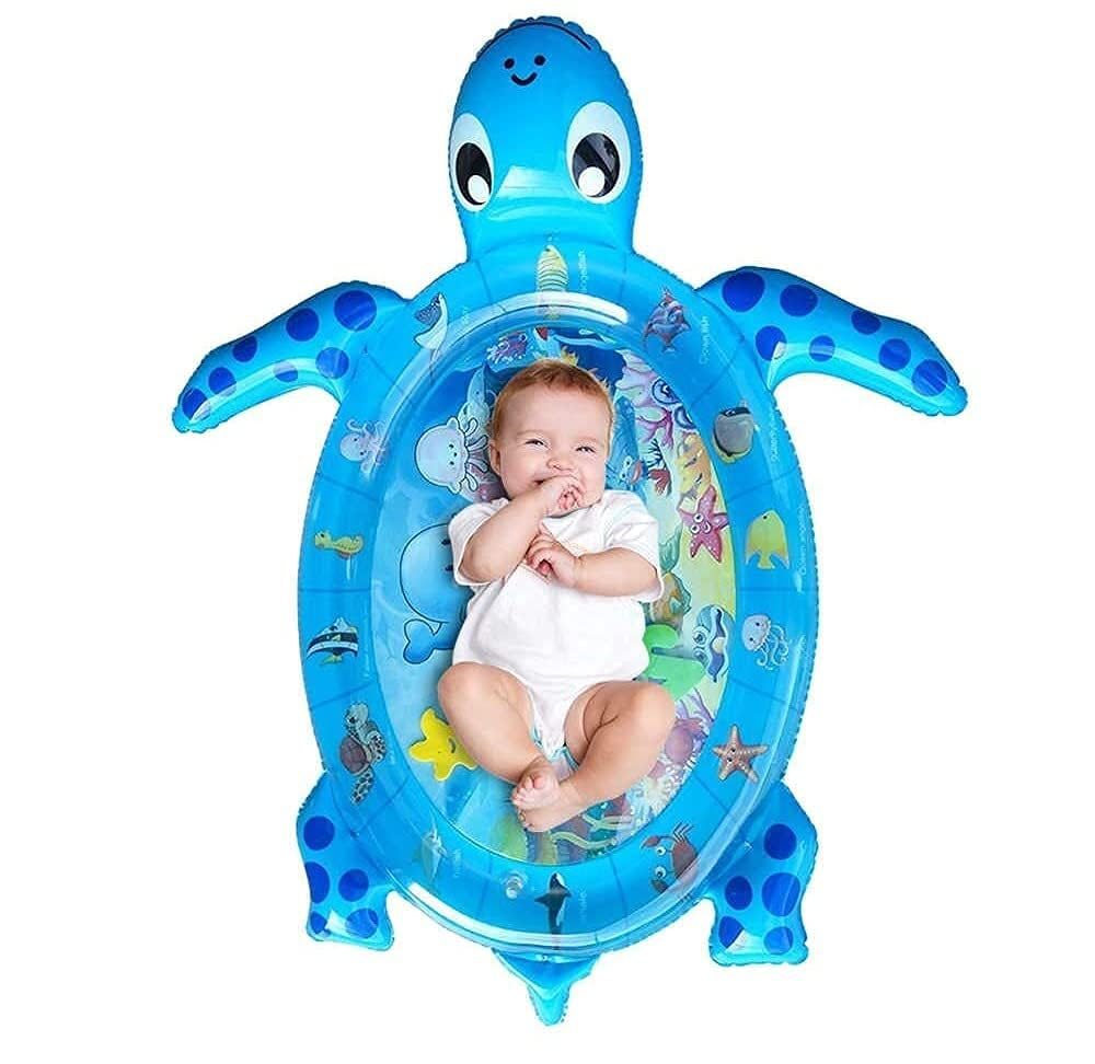 Tec Tavakkal Baby Kids Water Play Mat Toys Inflatable Tummy Time Leakproof Water Play Mat, Fun Activity Play Center Indoor and Outdoor Water Play Mat for Baby, Pack of 1 Set (Blue Turtle Shape)