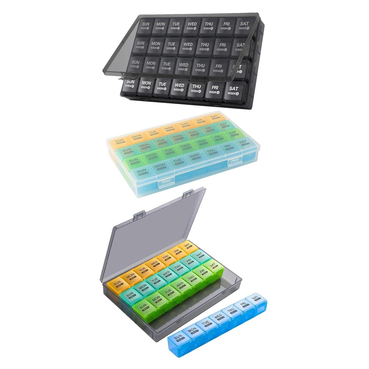 LOOM TREE® Monthly Pill Organizer Travel Case Travel Pills Organizer for Office Bedroom Black | Amazon Pharmacy | Home Medical Supplies & Equipment | Living & Safety Aids | Hearing Aids & Accessories