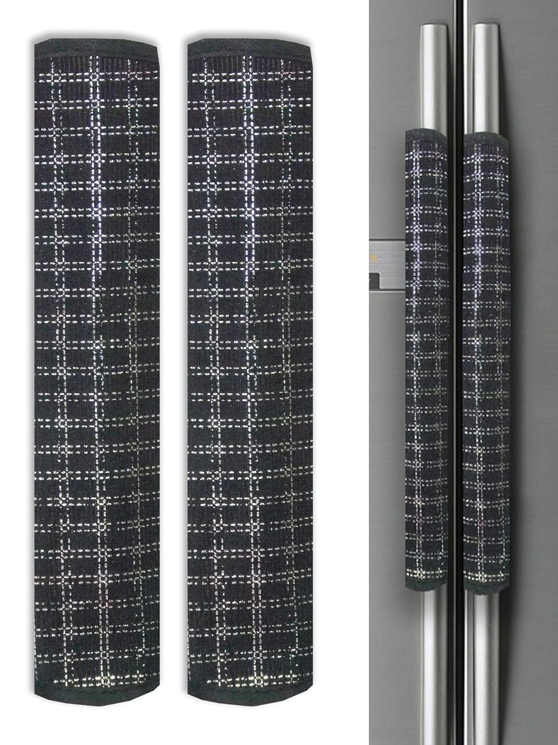 Aj Creations Unique Multipurpose 11″x6″ Cotton 3 Layer Handle Cover for Fridge, Microwave, Oven, Door –Soft & Washable Handle Protector for Single/Double Door Suitable for All Brands–Black-Pack of 2