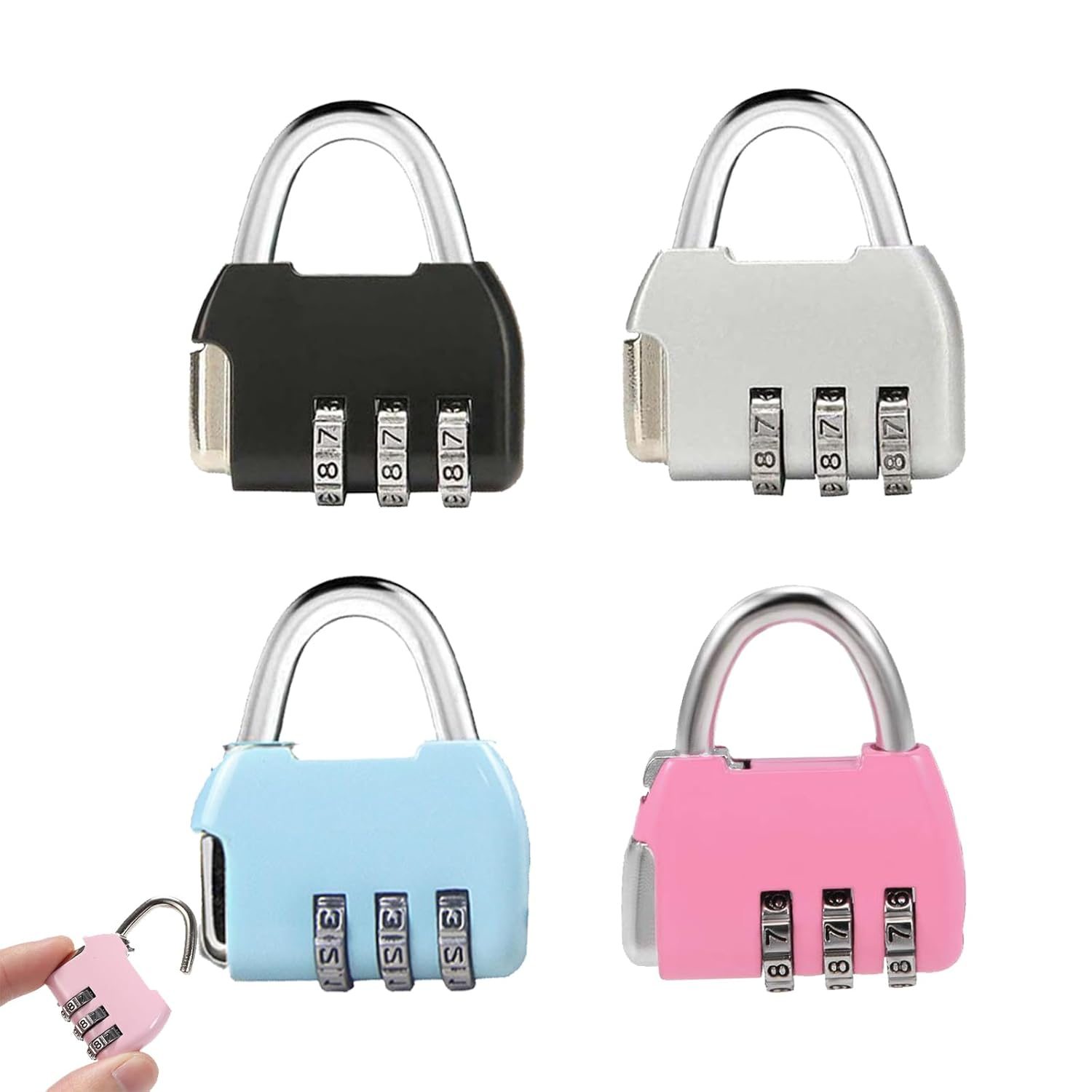 4PCS Number Locks for Door, Number Lock for Bag, Small Locks for Luggage Bag, Digital Lock for School Gym Locker, Fence, Toolbox, Gate, Case, Hasp Storage (Black, Silver, Blue, Pink)