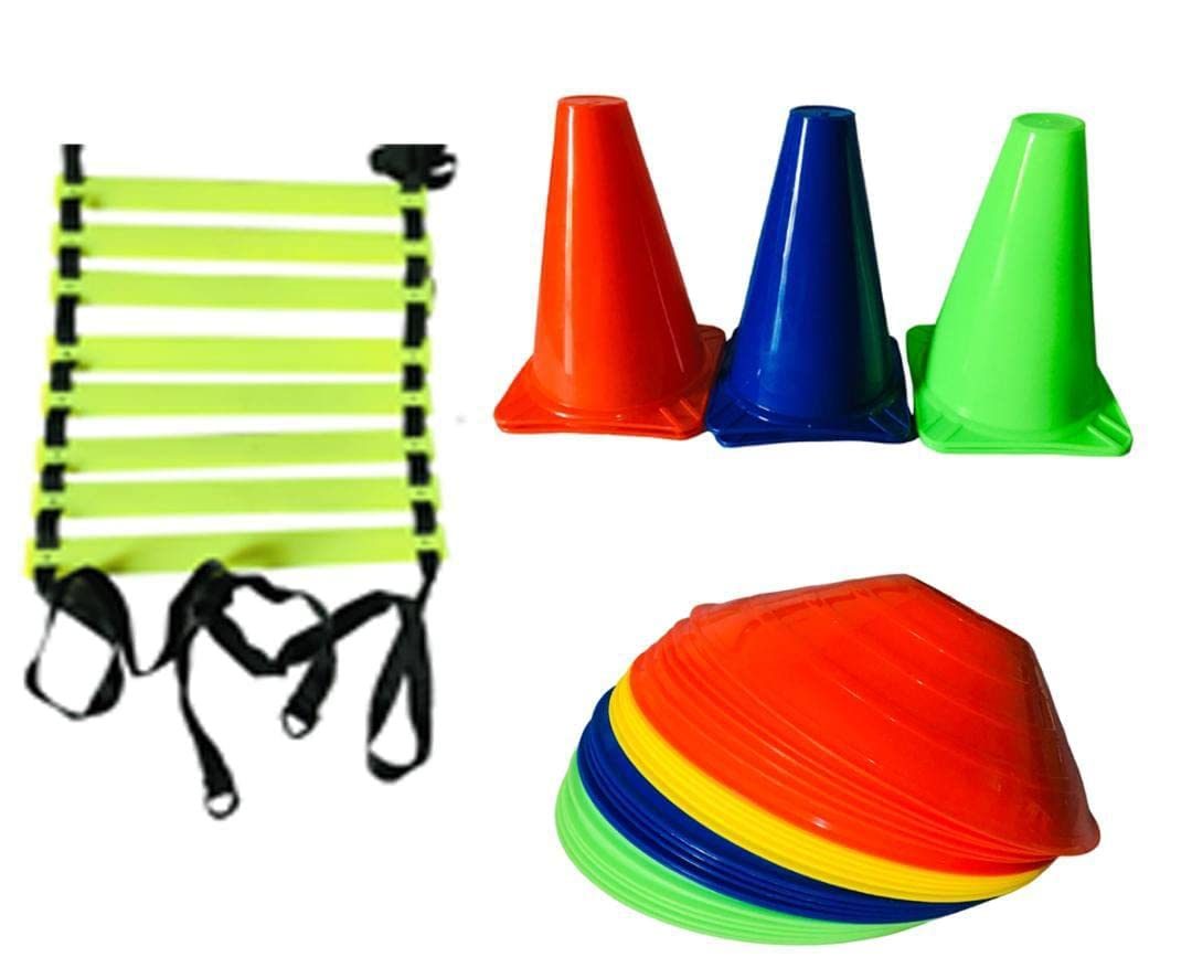 6 Inch Cones Pack 6,10 Space Markers and 4 Meter Ladder Training/Fitness/Stamina Building Kit