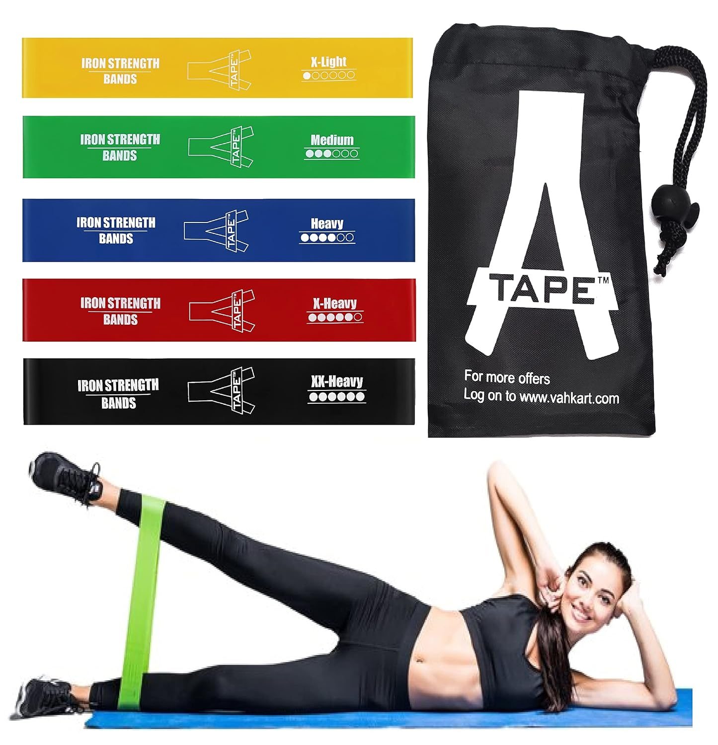 A-TAPE Resistance Loop Exercise Bands, Resistance Bands Exercise Bands for Home Fitness, Stretching, Strength Training, Physical Therapy,Elastic Workout Bands for Women Men & Kids (All of 5 Colour)