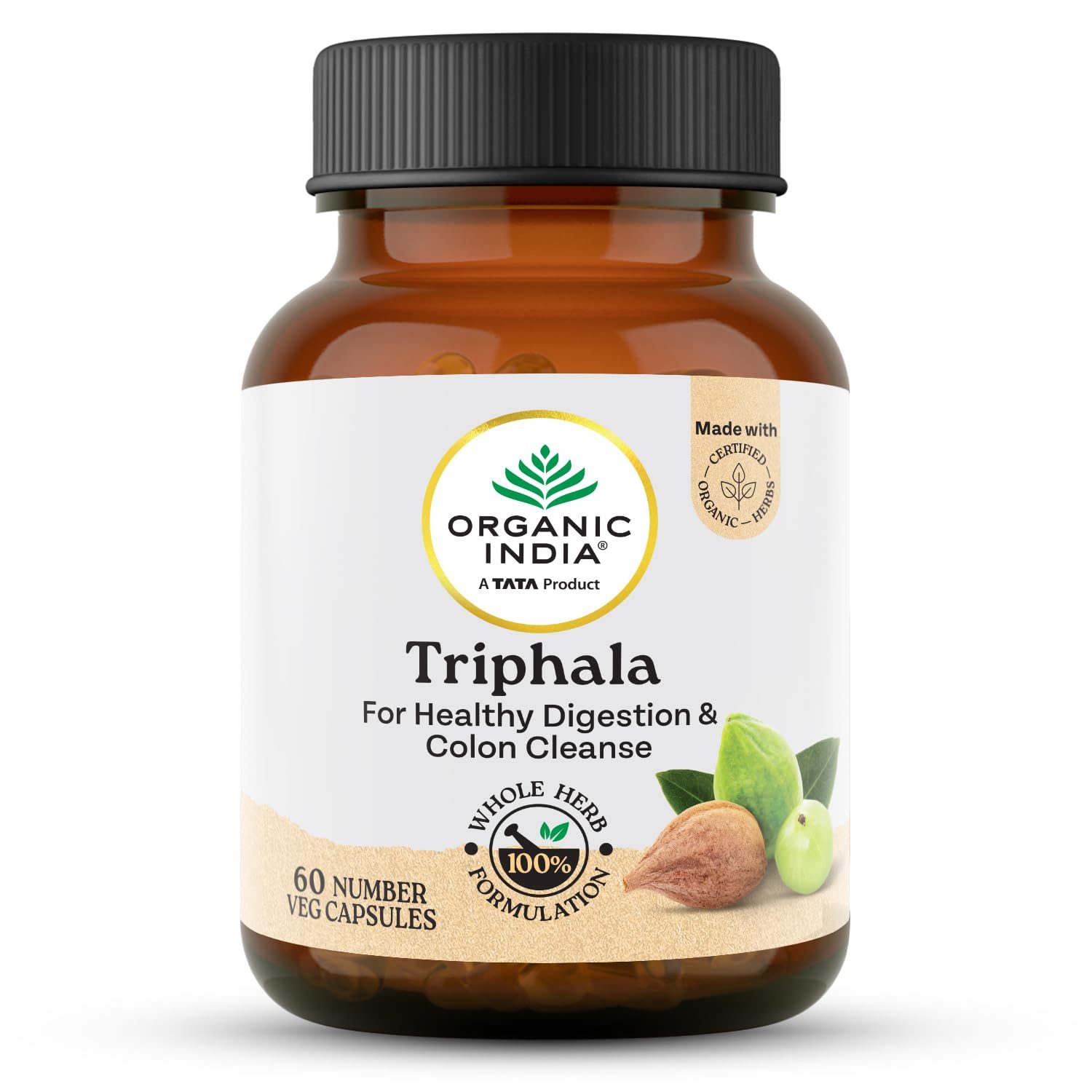 A TATA Product – Organic India Triphala Capsules – 60 Caps, Supports Immune System, Colon & Digestion, Balanced Bowel & Gut Health, Contains Bioactives and Antioxidants, GMP & NPOP Certified Organic