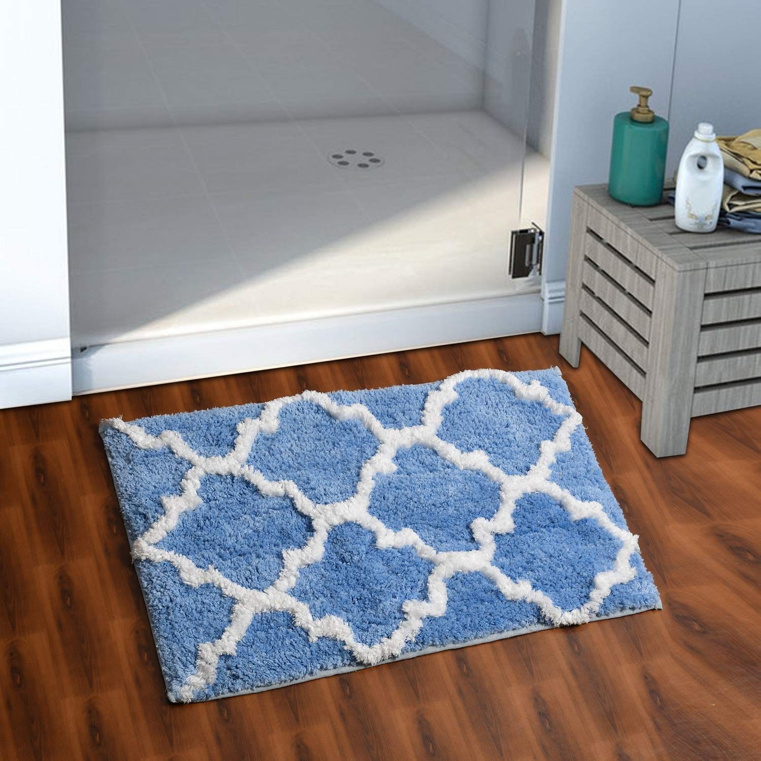 AEROHAVEN™ Glorious Super Soft Microfiber Abstract Moroccan Designer Anti Slip Bathmat (Aqua, 40 cm x 60 cm)