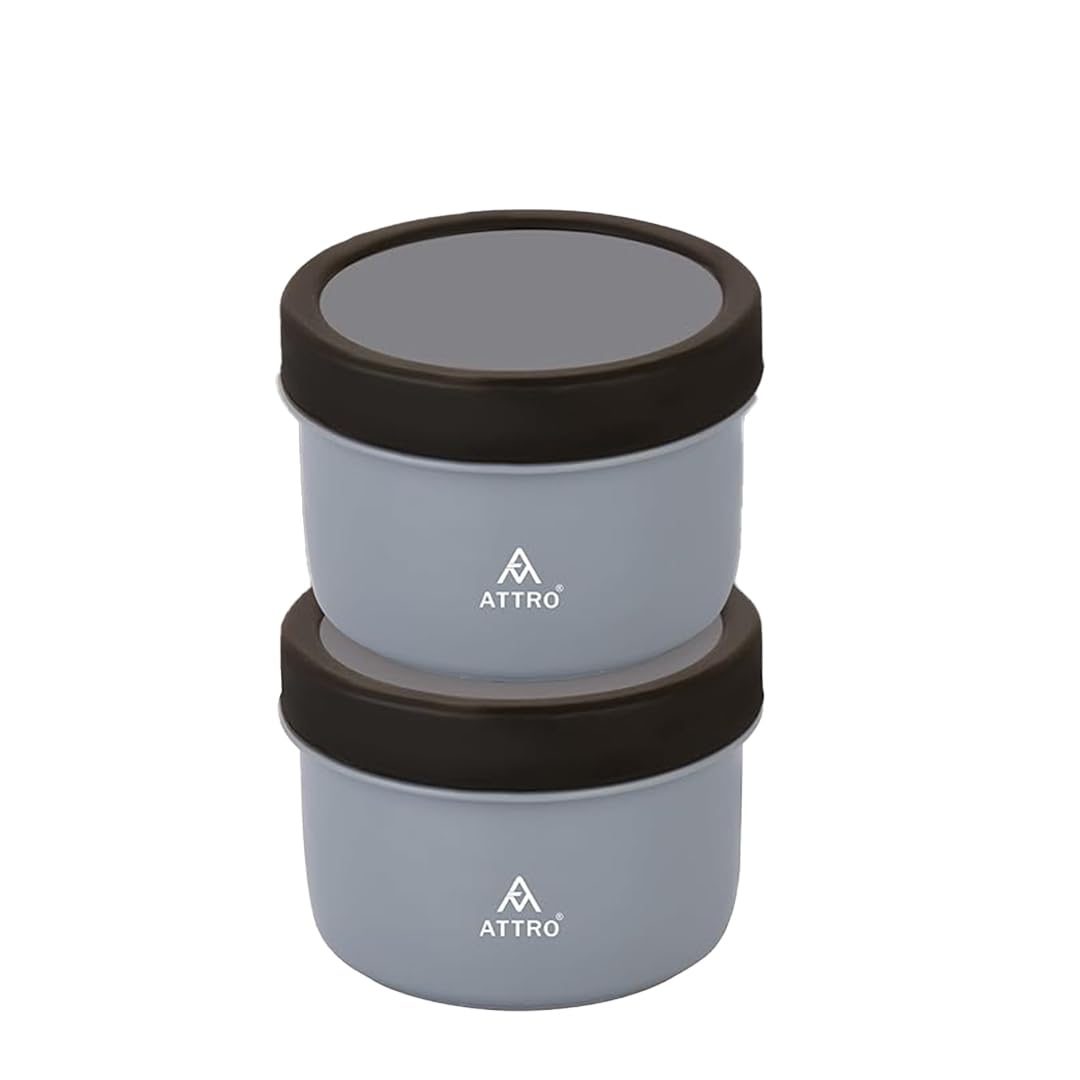 ATTRO Capsule Container Stainless Steel Inner, Microwave Safe, BPA-Free, Airtight Food Storage Jar 500ml Ideal for Kitchen Travel Picnic & Office- Set of 2-Grey