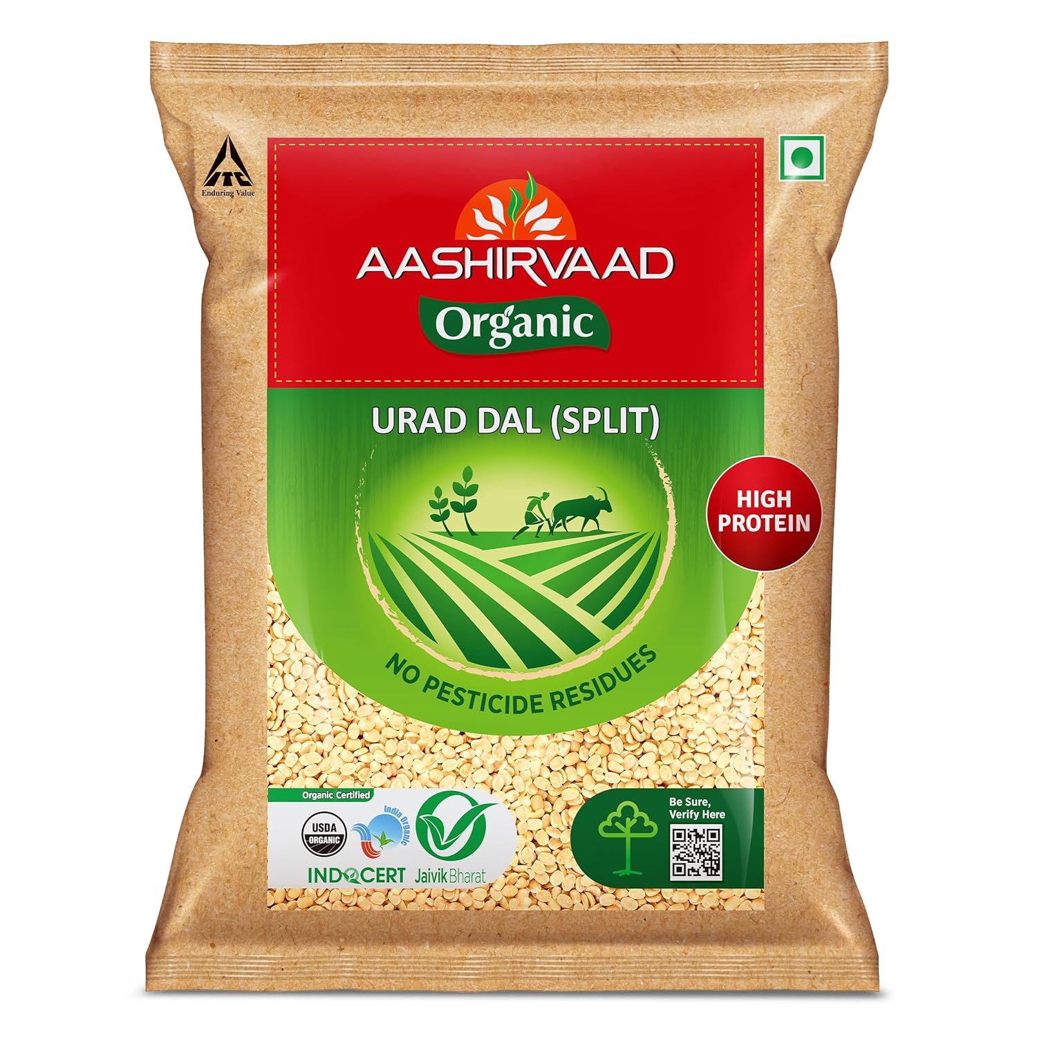Aashirvaad Organic Urad Dal (Split), 500 g, 100% Organic Urad Dal Rich in Protein