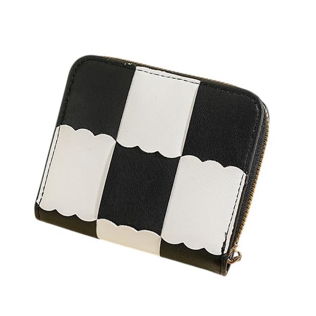 Amaira Gifts Stylish Dual Color Chequered Pattern RFID Blocking Wallet for Women and Girls, Luxury PU Leather Dual Compartment Wallet for Women and Girls (Black & White)