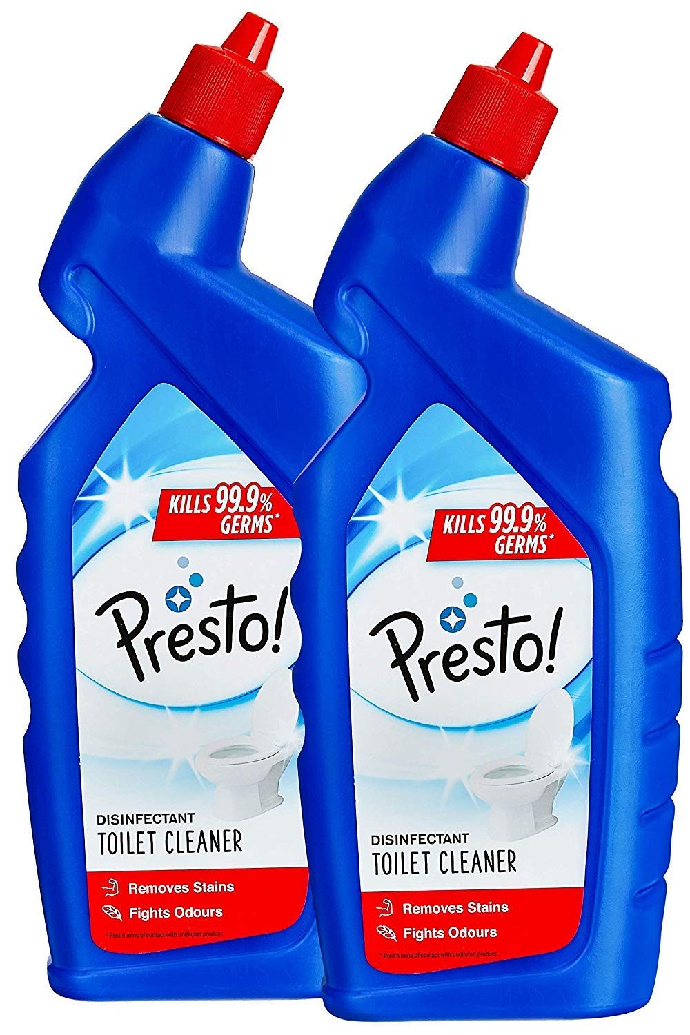 Amazon Brand – Presto! Disinfectant Toilet Cleaner, Original | 2 Litre | 1 L X 2 Packs | Kills 99.9% Germs | Removes Tough Stains | Provides Long Lasting Freshness