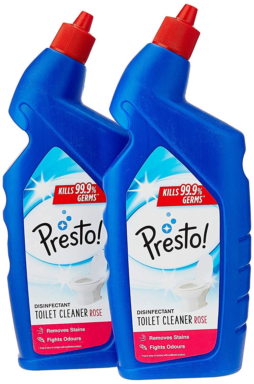 Amazon Brand – Presto! Disinfectant Toilet Cleaner | Rose | 2 Litre | 1 L x 2 Packs | Kills 99.9% Germs | Removes Stains | Fights Odours