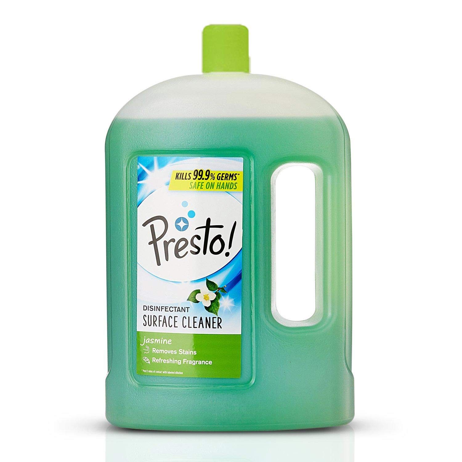 Amazon Brand – Presto! Jasmine Disinfectant Surface & Floor Cleaner Liquid | Jasmine | 2 Litre Can | Kills 99.9% Germs | Removes Stains | Safe On Hands