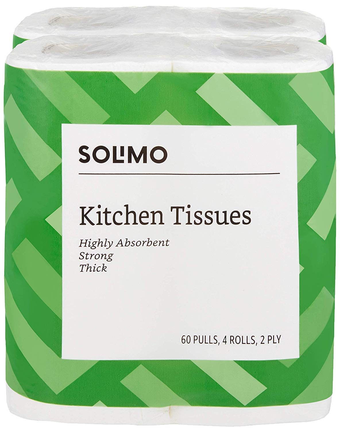 Amazon Brand – Solimo 2 Ply Kitchen Tissue/Towel Paper Roll | 240 Pulls | 60 Pulls X 4 Rolls | Soft and Highly Absorbent | 100% Natural Virgin Cellulose Fiber