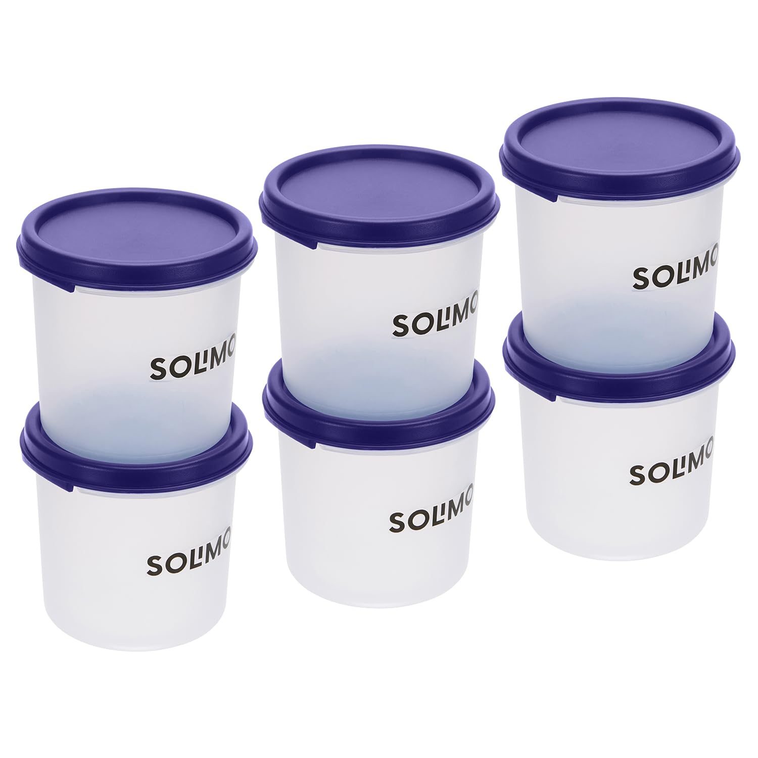 Amazon Brand – Solimo Plastic Slim Storage Container | Airtight | Leakproof | Set Of 6 | 300 Ml Each, Blue