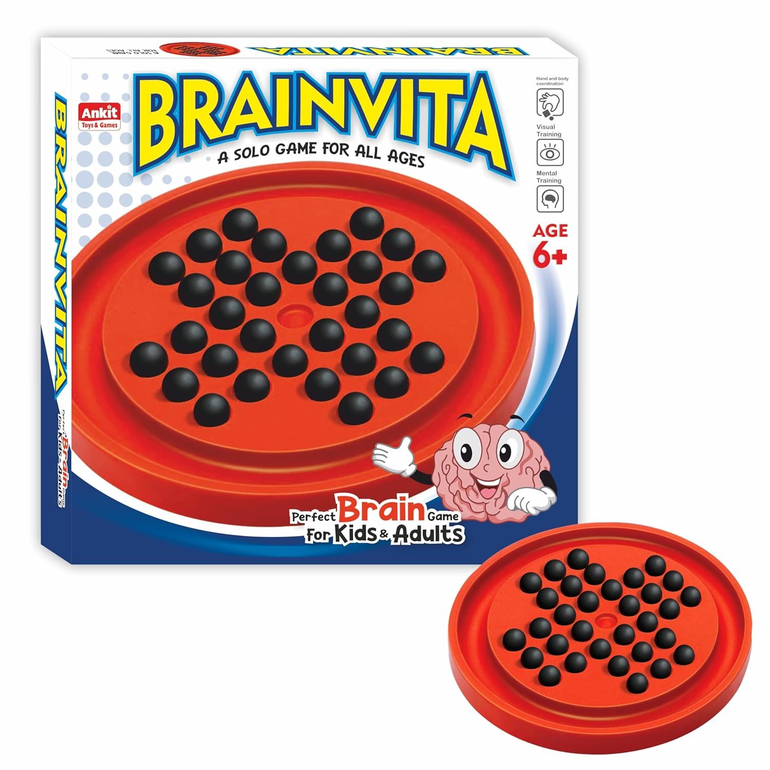 Ankit Toys & Games Brainvita Game – Fun and Challenging Board Perfect for Mental Training and Visual Skills, Return Gift Solo Player Marble Game, Solitaire Brainteaser for Kids & Adults Ages 6+ (Red)