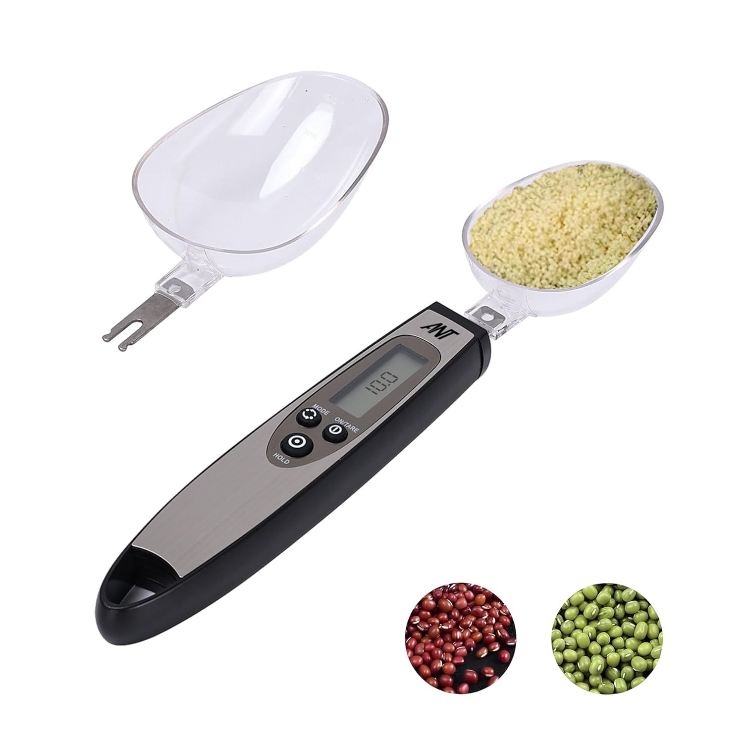 Ant AEKSS10 Digital Food Measuring Spoon Scale – Electronic Kitchen Measuring Spoon Scale for Cooking Baking – Smart Adjustable Measure Cup for Home Cooks Bakers Chefs Pet Owners_Grey