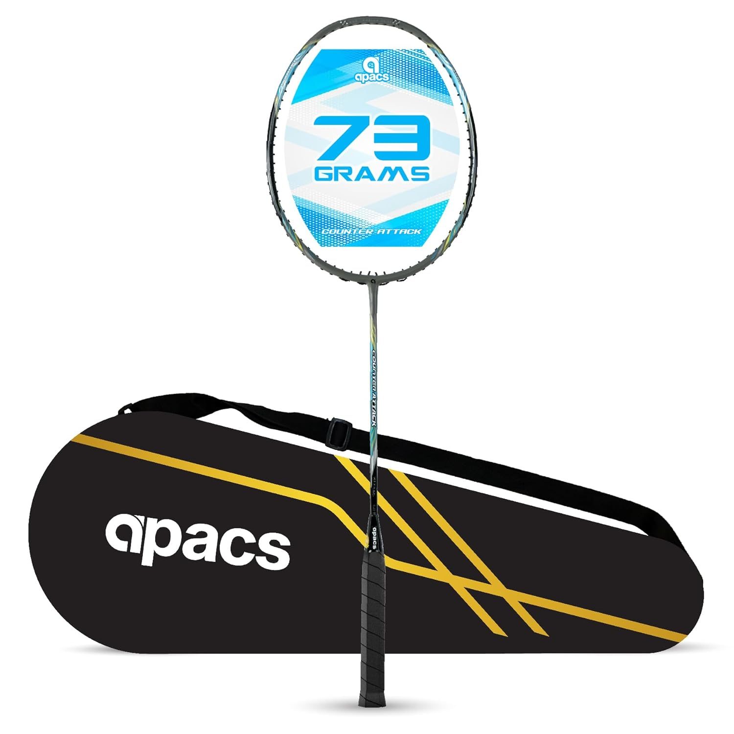 Apacs Counter Attack (Ultralight 73g, 35 LBS) Made in Vietnam | Japanese Graphite Unstrung Badminton Racket with Full Cover | G2-4 1/8 inches (Black Silver)
