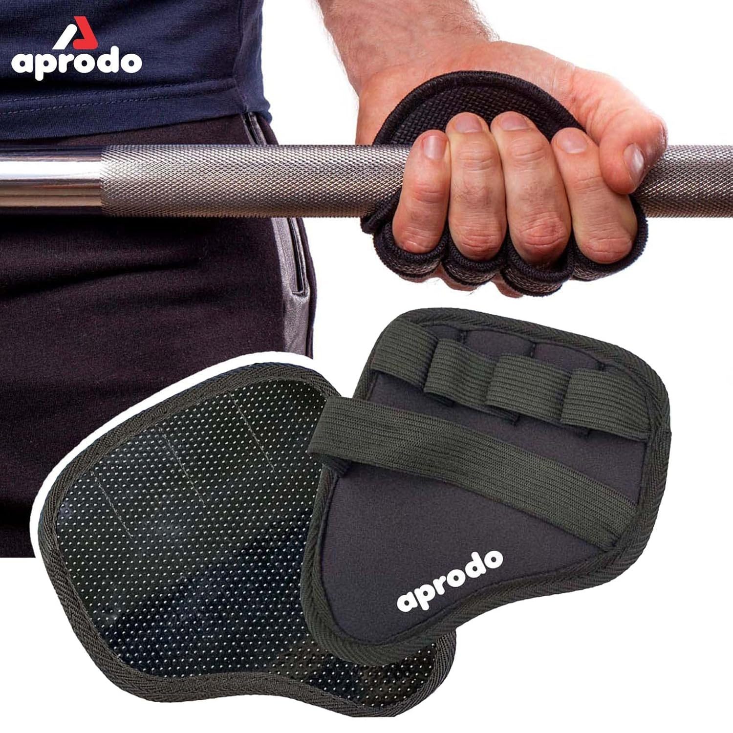 Aprodo Weight Lifting Grip Pads, for Men and Women, Free Size (Black, Neoprene, Weightlifting)