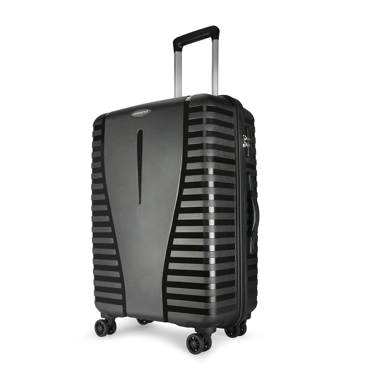 Aristocrat Airpro 76 Cms Large Check-in Polypropylene Hardsided 8 Spinner Wheels Luggage/Suitcase/Trolley Bag- Black, 53 Cm