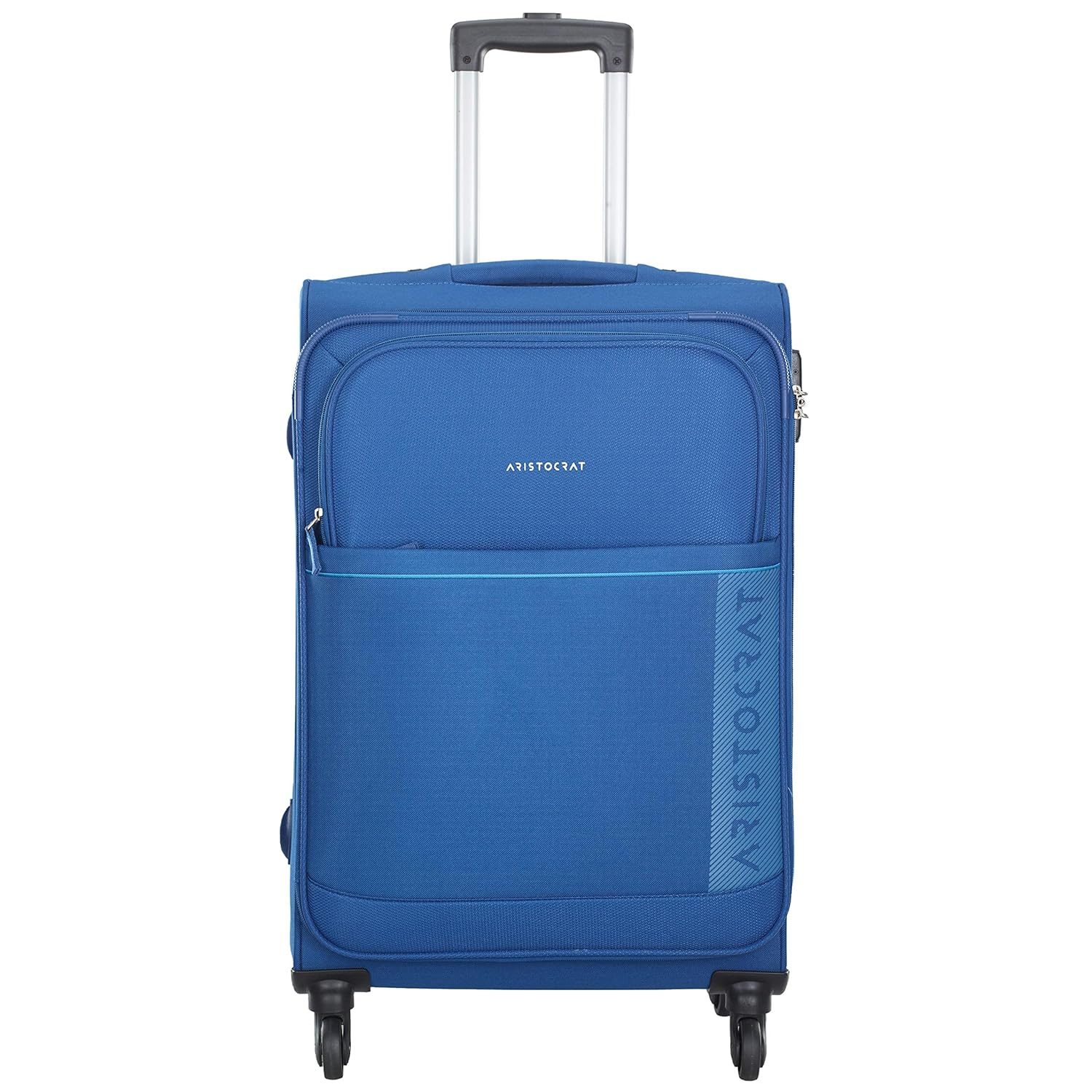 Aristocrat Baleno 79 Cms Large Check-in Polyester Soft Sided 4 Wheels Spinner Trolley Bag-Blue
