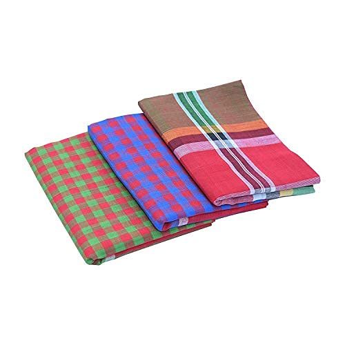 BENGAL ENTERPRISE Original Beldanga Handloom Gamcha Pure Cotton Bath Towel for Men and Women Multicolour XXL Large Size (Set of 3)