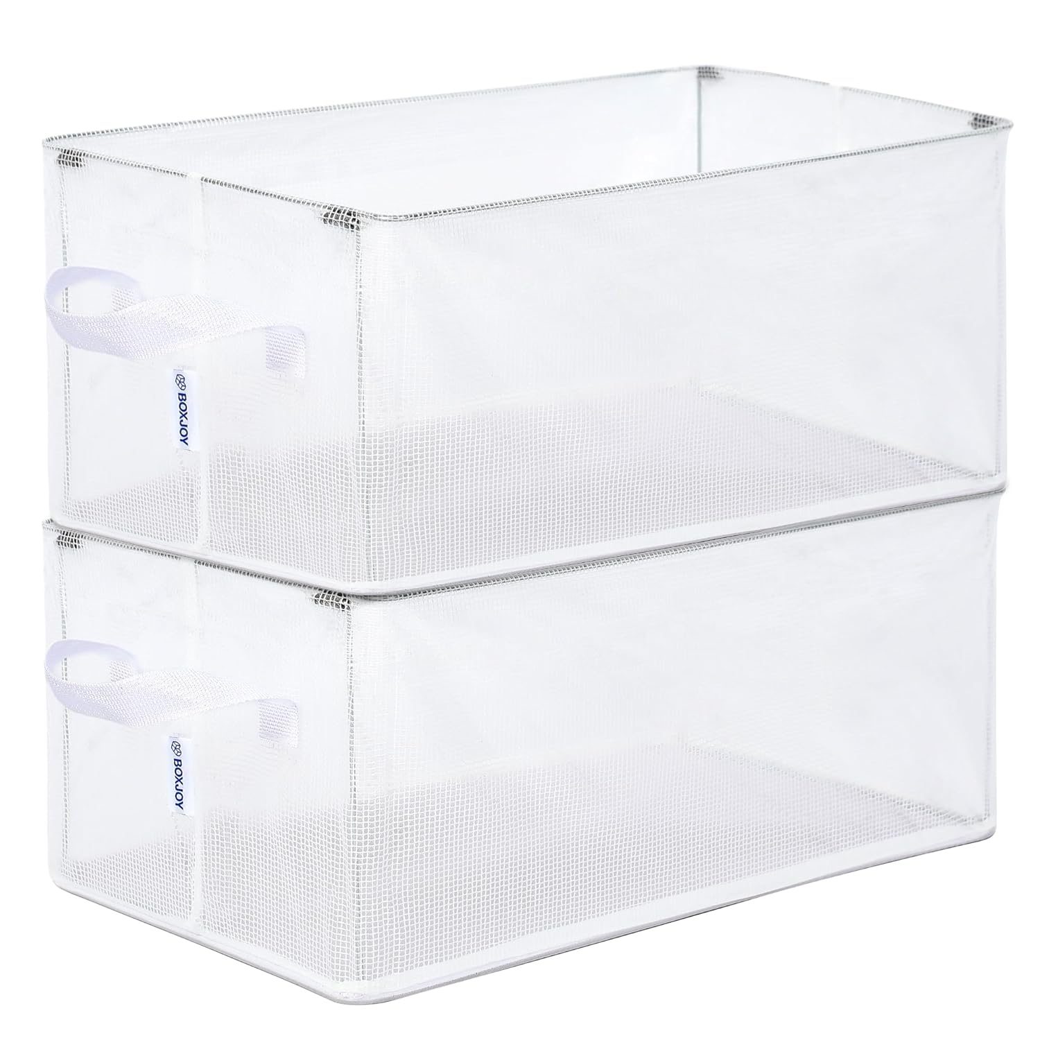 BOXJOY Pack of 2 Transparent Storage Organiser Box for Clothes with Steel Frame & Handle, Foldable Closet Basket for Wardrobe, Cupboard, Almirah Shelves, Home & Hostel Essentials for Boys Girls Cloth