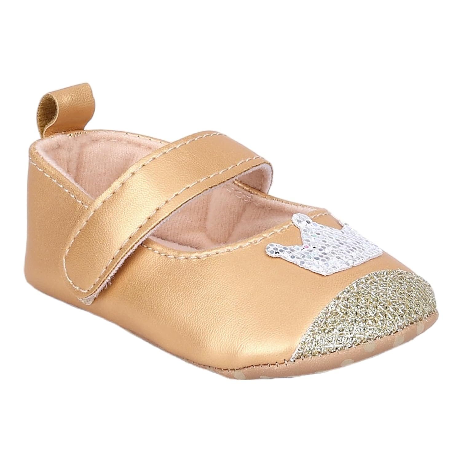 BabyMoo Booties for Baby Girls-Infants-Toddlers Crown Sequin Antiskid Ballerina Booties Gold and Metallic- Age 0-6 Months