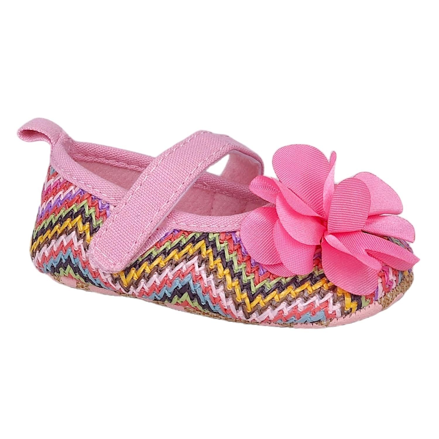 BabyMoo Booties for Baby Girls-Infants-Toddlers Embellished Petals Colourful Woven Antiskid Ballerina Booties Pink- Age 9-15 Months