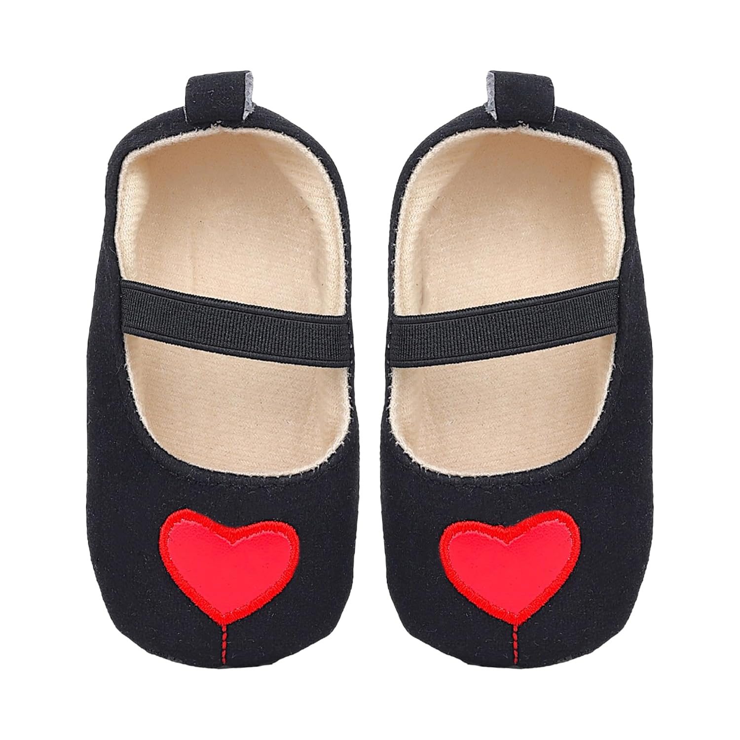BabyMoo Booties for Baby Girls-Infants-Toddlers Queen of Hearts Antiskid Elastic Strap Ballerina Booties Black and Red- Age 0-6 Months