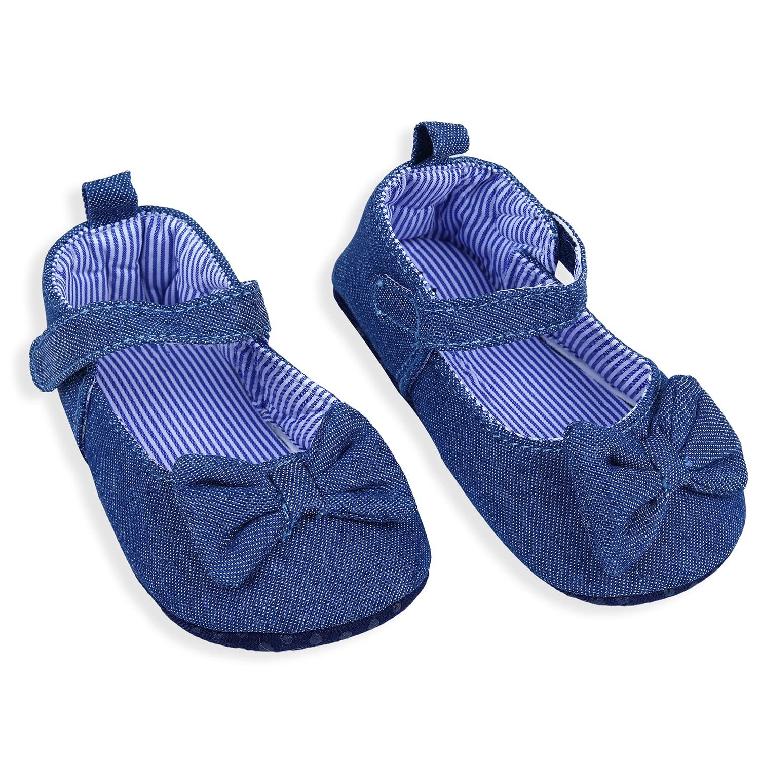 BabyMoo Bow Premium Infant Girls Anti-Slip Ballerina Booties – Blue_6-12M