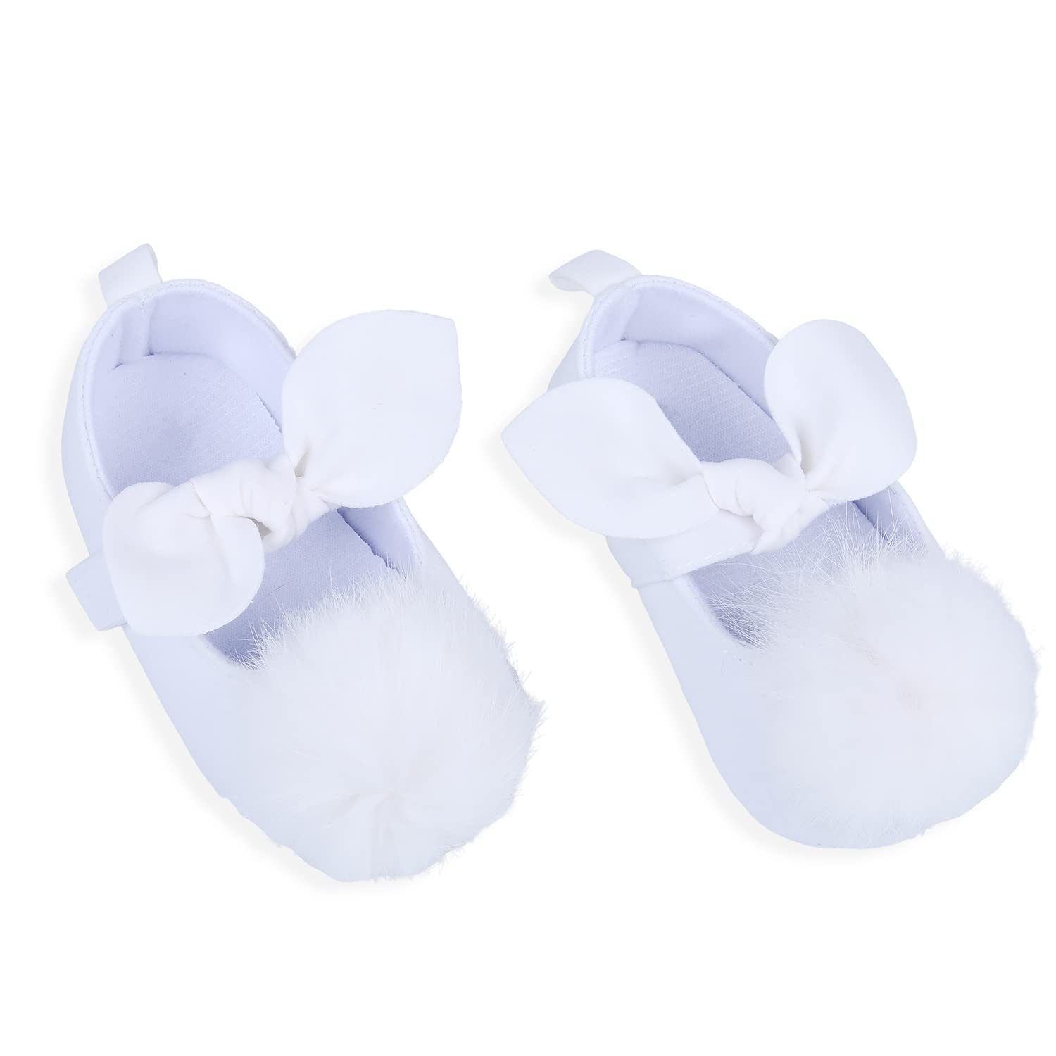 BabyMoo Fur Bowknot Angel Premium Infant Girls Anti-Slip Ballerina Booties – White_0-6M