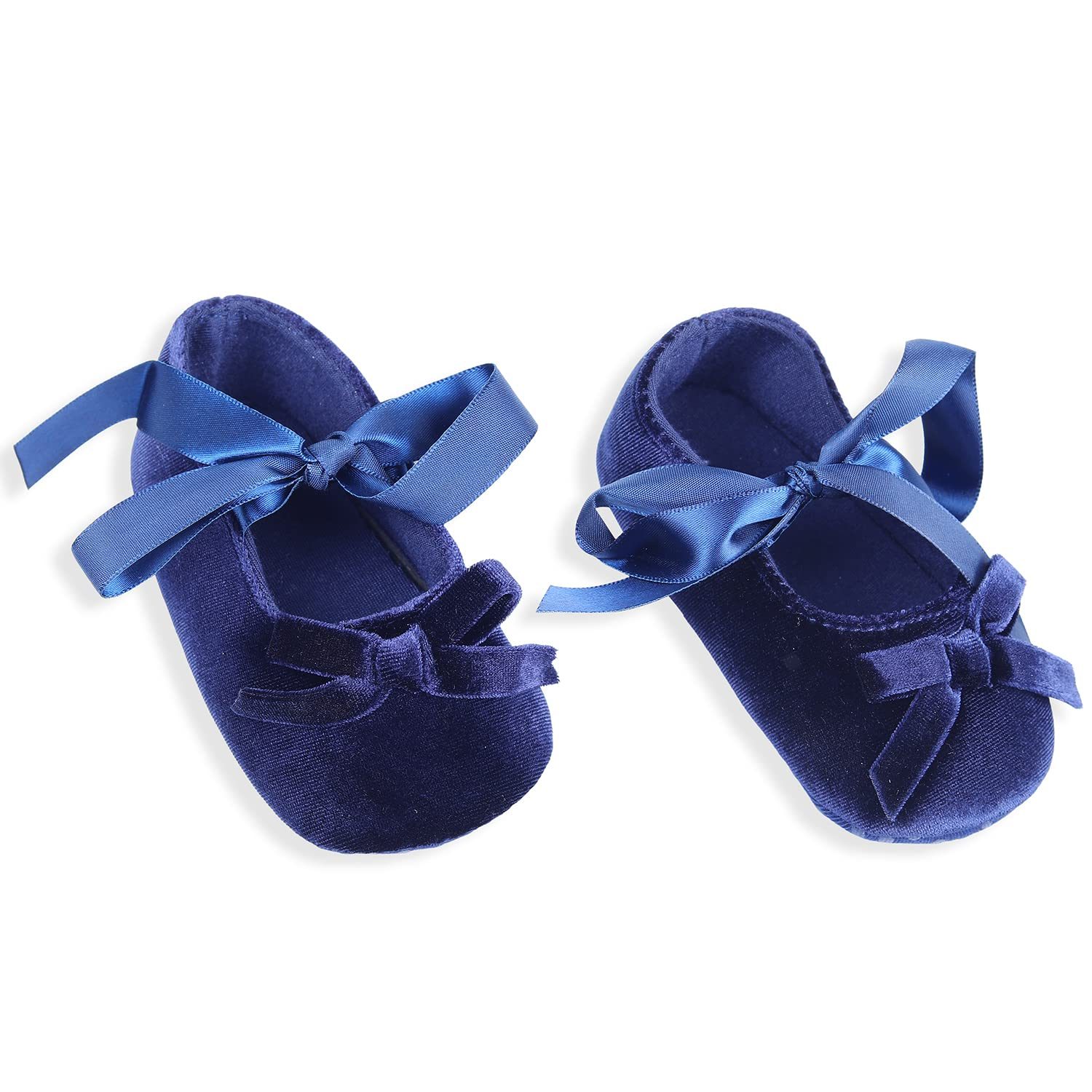 BabyMoo Princess Bowknot Premium Infant Girls Anti-Slip Ballerina Booties – Blue_0-6M