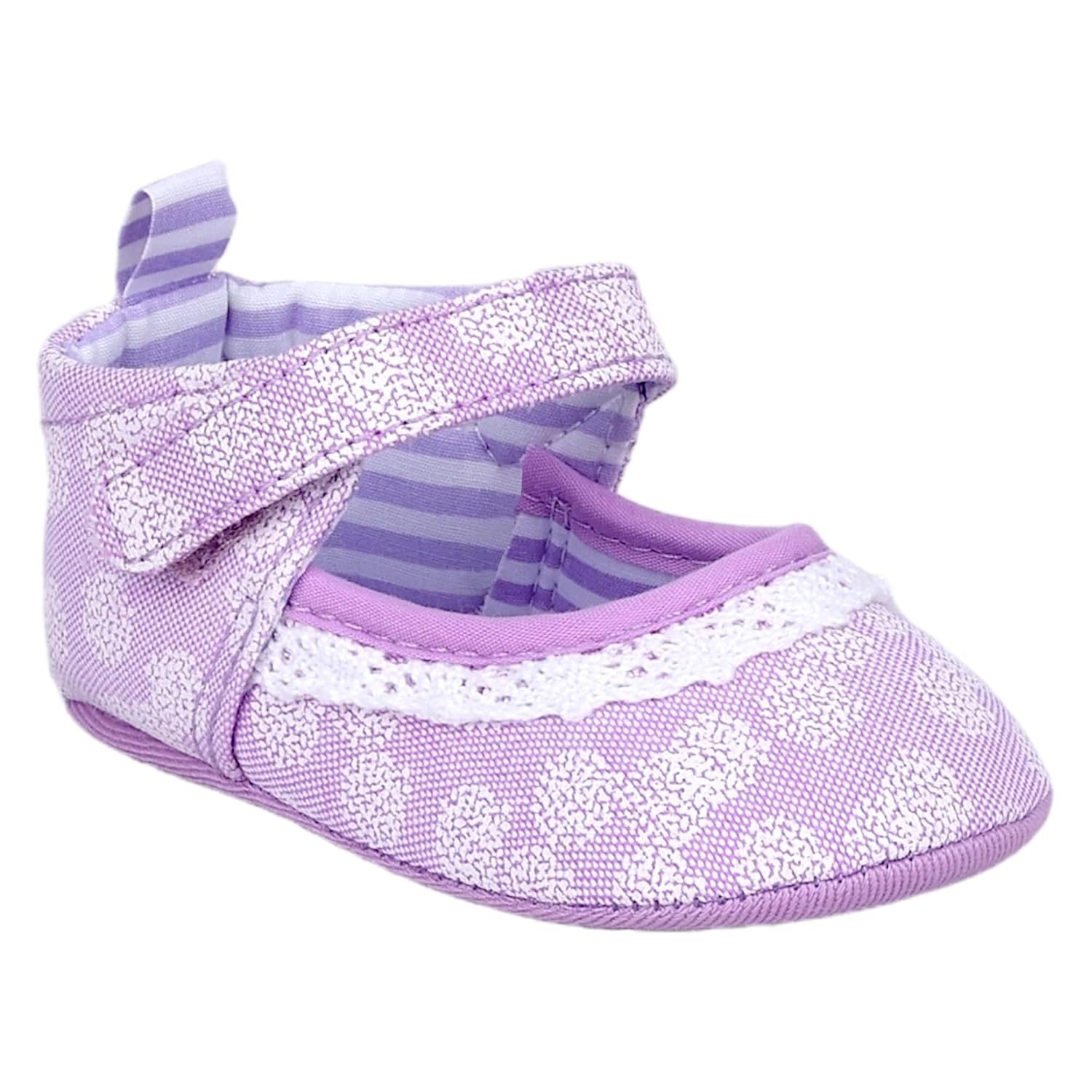 BabyMoo Textured Velcro Strap Antiskid Ballerina Booties Purple – Soft Sole, Comfortable Newborn and Infant Shoes, Age 6-9 Months, Ideal for Baby Girls