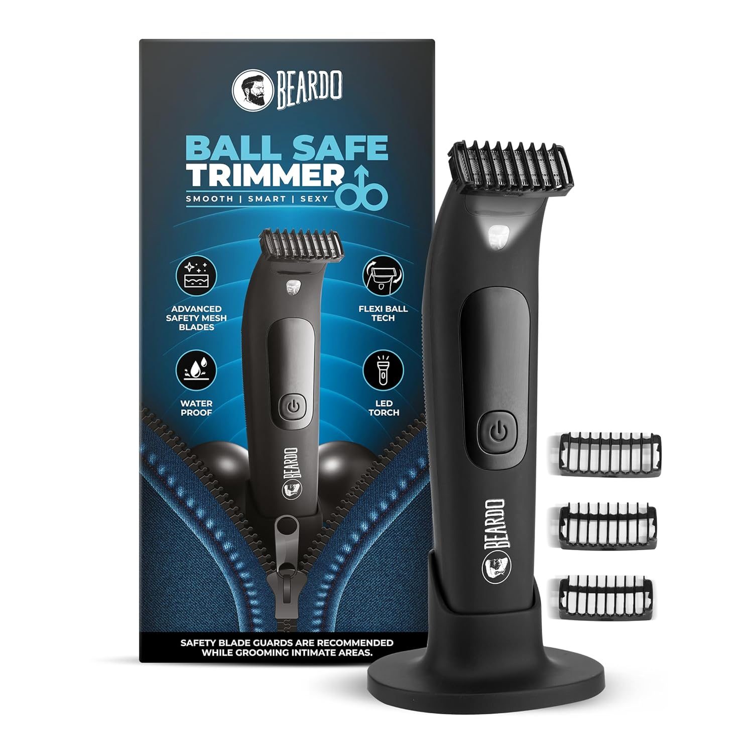 Beardo Ball Safe Trimmer for Men | Fast charging trimmer men for private parts, beard, body | IPX7 Waterproof Trimmer with Safe Flexible Blades | Body Grooming Kit – No Nicks or Cuts, Powerful Motor, Type C, Fast Charging, 110-Min Runtime | Full Body Trimmer​