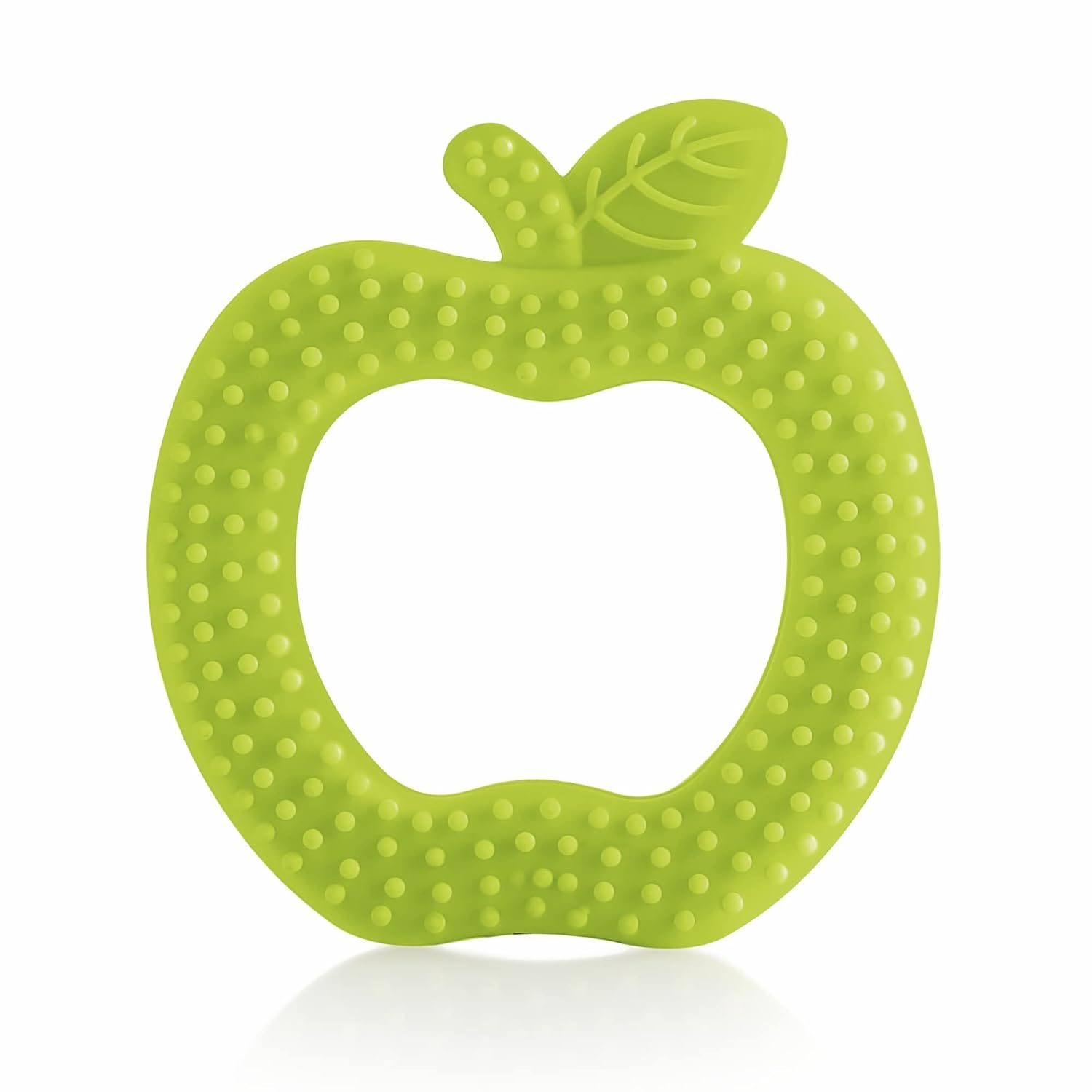 BeeBaby Apple Fruit Shape Soft Silicone Teether for 3-6 Months with Carrying Case, BPA Free Teething Toy for Babies with Textured Surface for Soothing Gums. 100% Food Grade (Apple – Green)