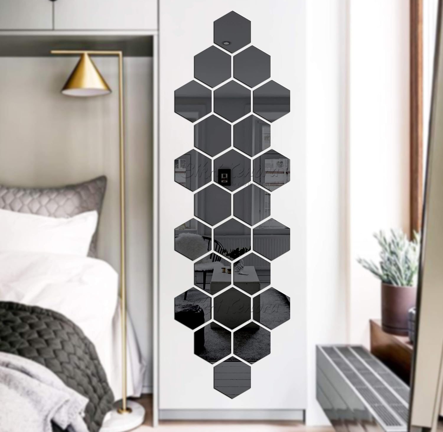 Bikri Kendra Chote Mote Seller Hexagon 24 Black Mirror Stickers for Wall Acrylic Mirror Wall Decor Sticker Wall Mirror Stickers Acrylic Stickers Wall Stickers for Hall Room Bed Room Kitchen.