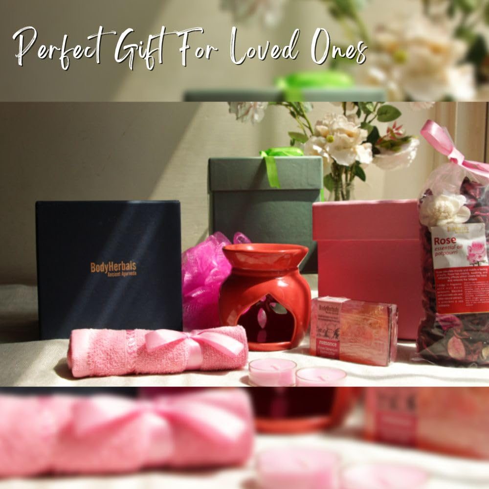 BodyHerbals Rose Bath and Body Care Gift Set for Women and Men| Luxury Skin Care Kit with Spa Accessories | for Rakhi Gift set Hamper | 8 Pcs| Luxury Gift for Birthdays, Anniversaries, Wedding and Special Celebrations| 100 % Vegan