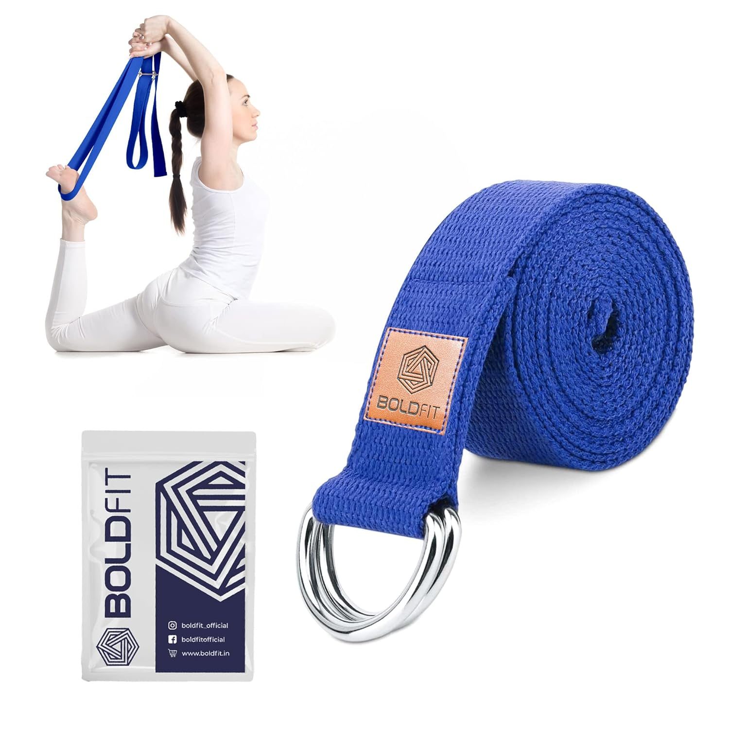 Boldfit Yoga Belt for Women and Men – Yoga Strap for Stretching with Extra Safe Adjustable D-Ring Buckle – Durable and Comfy Texture – Perfect for Your Yoga Session – 8 Feet, Blue