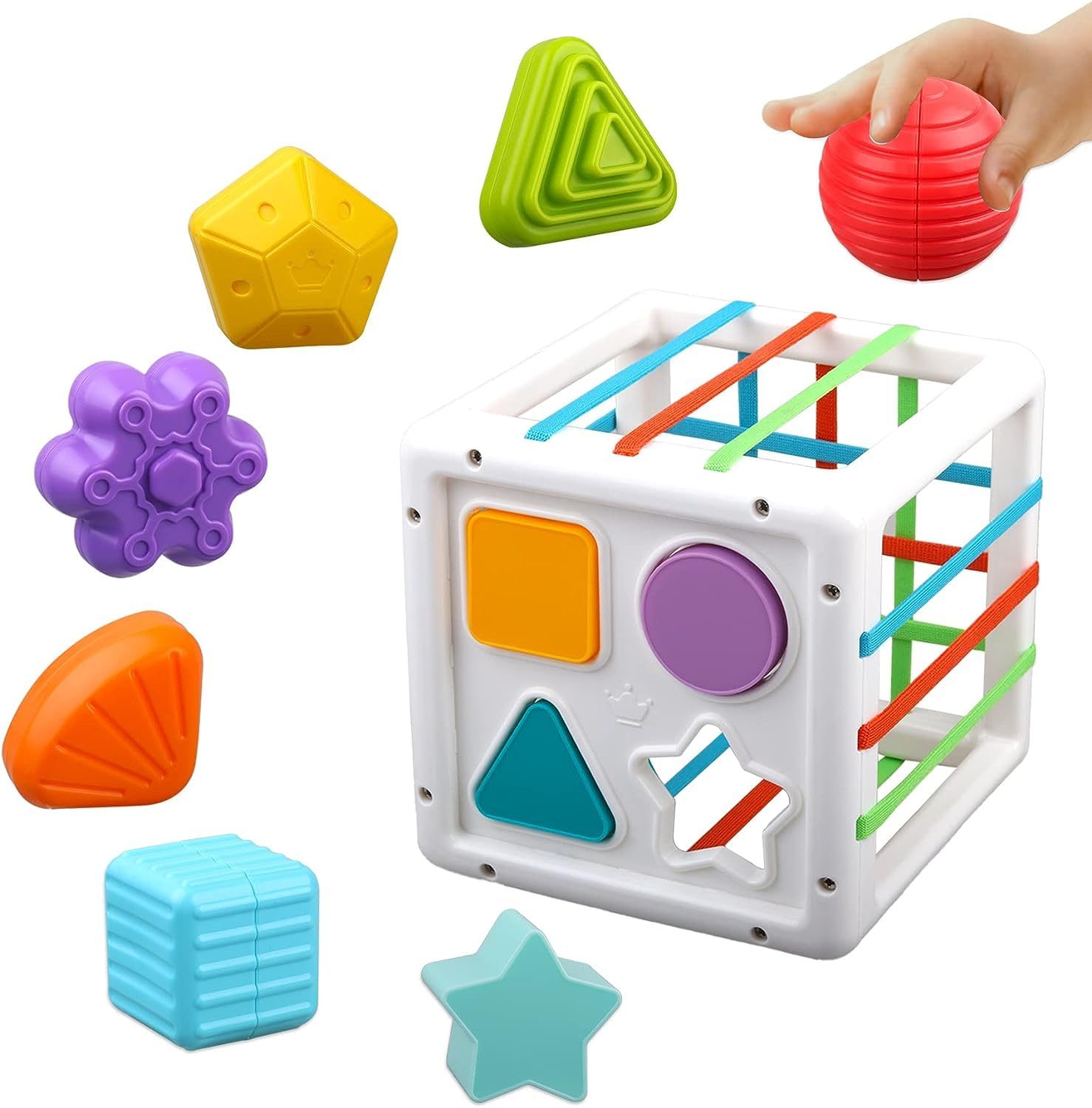 Brand Conquer Sensory Shape Sorter Blocks Toy-Activity Cube Bins-Montessori Educational Learning Fine Motor Skills Toys for Baby Toddlers 6 12 18 Months (Shape Sorter Blocks Activity Cube), Multicolor