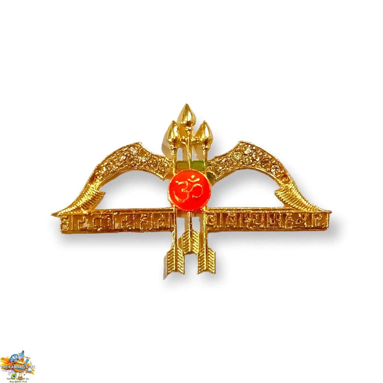 Brij Sugandha Shyam Baba Symbol Dhanush- with 3 Baan Golden Small Metal Toy Khatu Shyam Ji Symbol for Gifting by The Kanha Store (1)