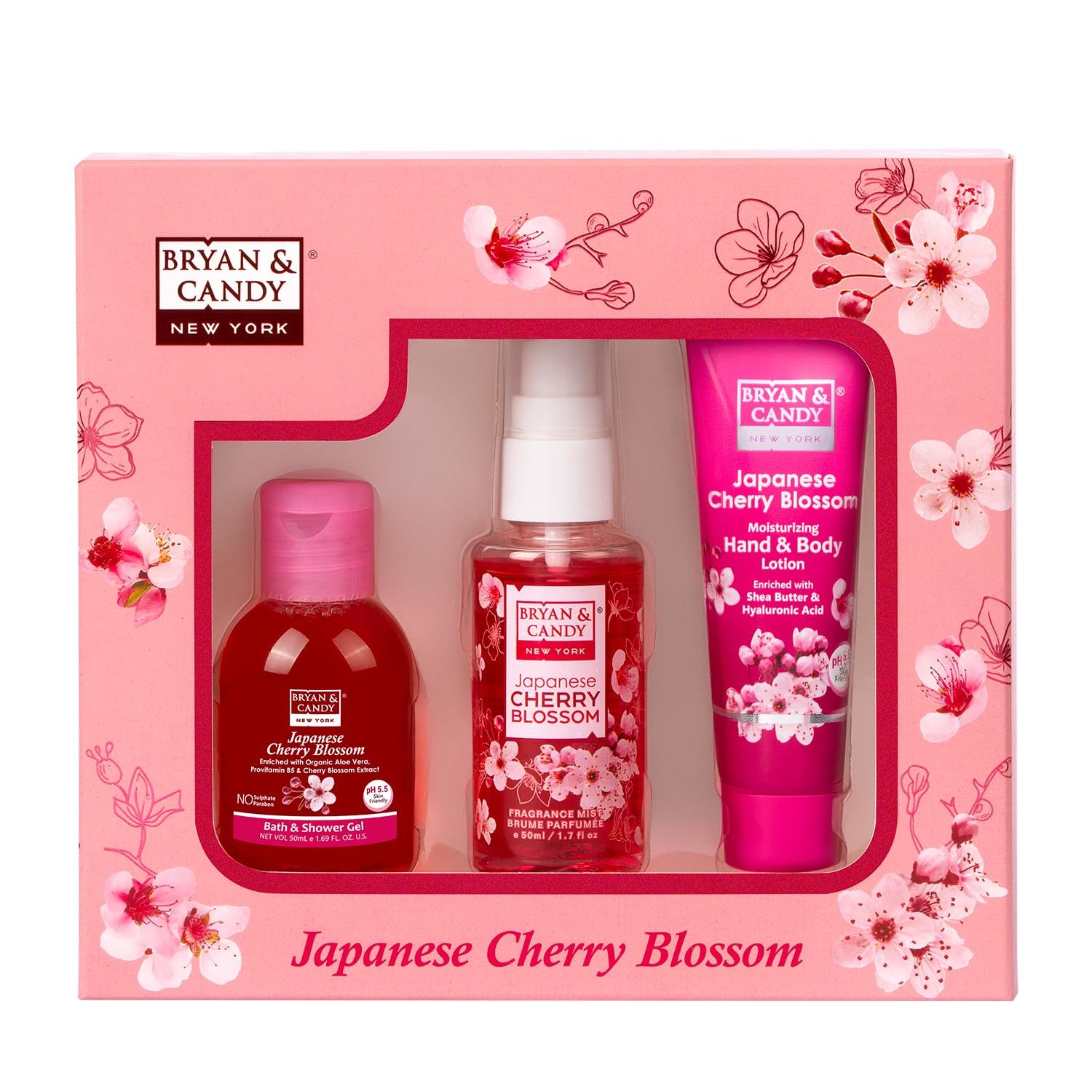 Bryan & Candy Cherry Blossom Bath Kit Women’s Day Gift Set For Women| Shower Gel, Fragrance Mist, Hand & Body Lotion | Vegan, pH 5.5, SLS & Paraben-Free |