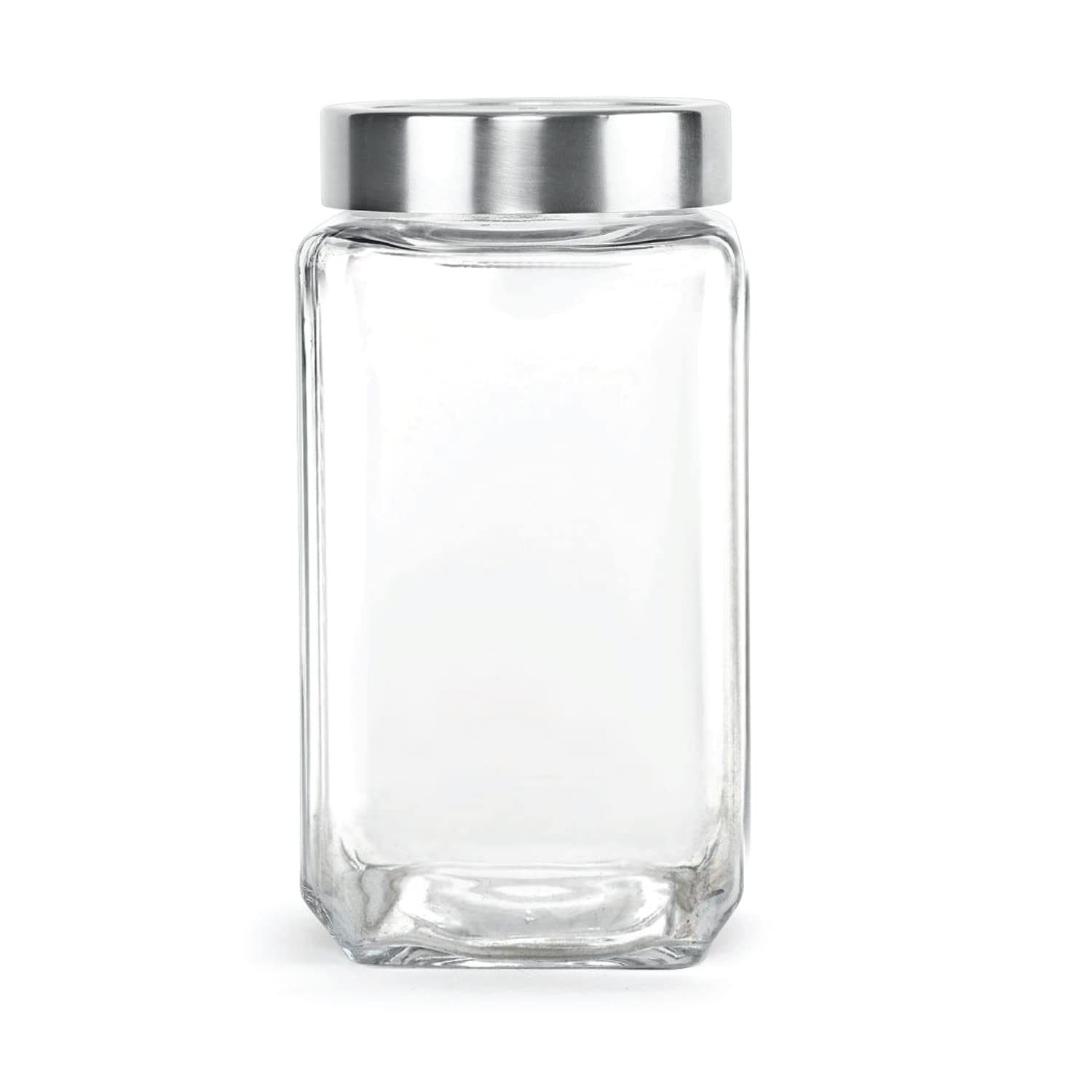 CELLO Qube Fresh Glass Storage Jar | Container with Air tight Silver Metal Lid | Multipurpose Jar | For Storage of Food, Pulses, Spice, Cereals, Cookies, Dry Food | 1000ml, Clear (Pack of 2)