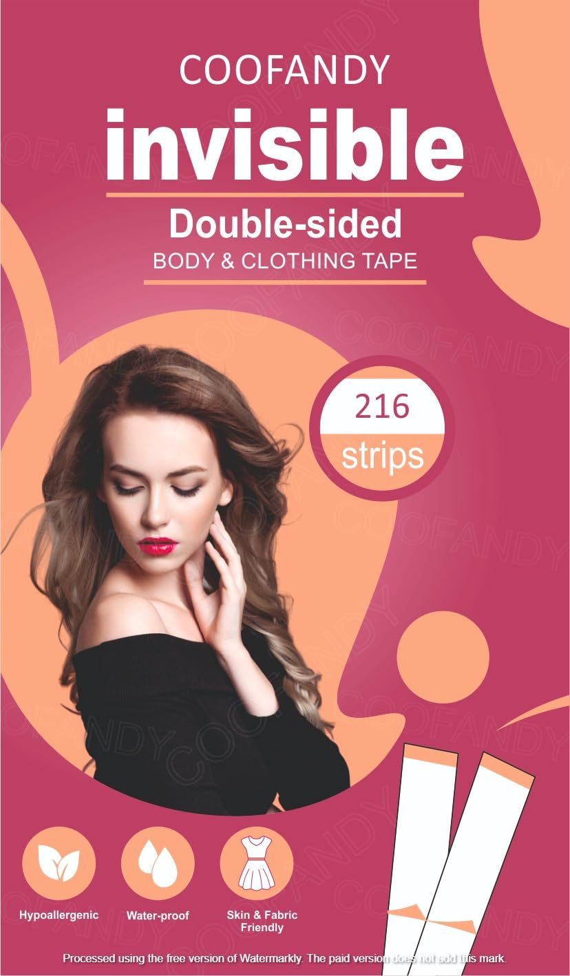 COOFANDY 216 Strips – Double Sided Tape for Fashion, Clothing and Body | All Day Strength Invisible Dress Tape for women | Gentle to stick on Skin and clothes | Transparent (216-strips)