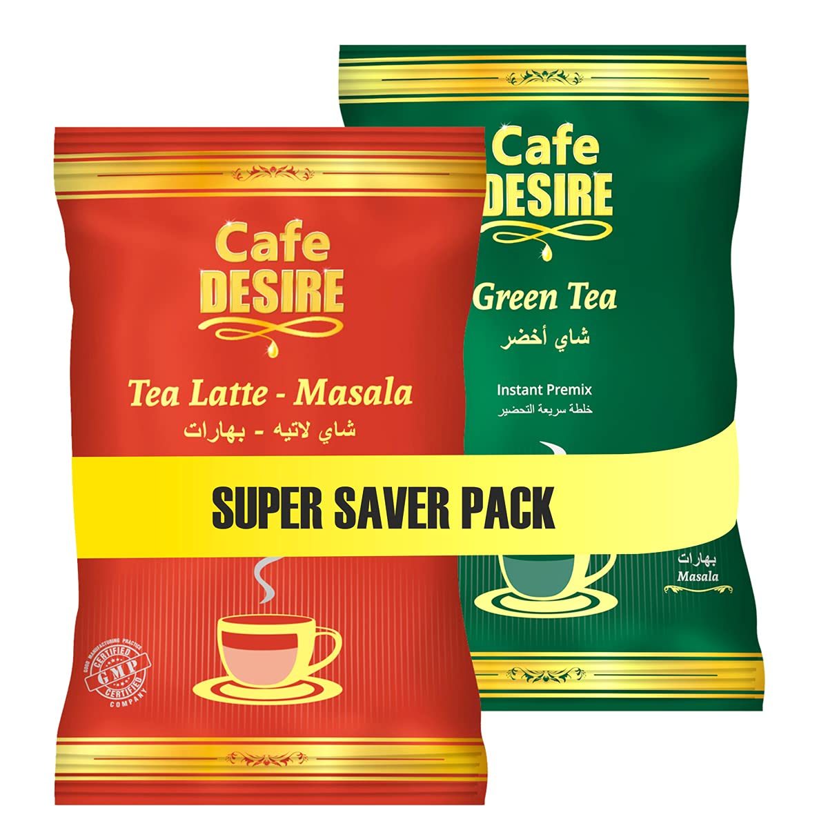 Cafe DESIRE I DRINK SUCCESS Masala Tea Latte Unsweetened Premix 500g & Masala Green Tea 500g Super Saver Pack – 2 Items | Just add hot water | Suitable for all Vending Machines | Makes 180 cups