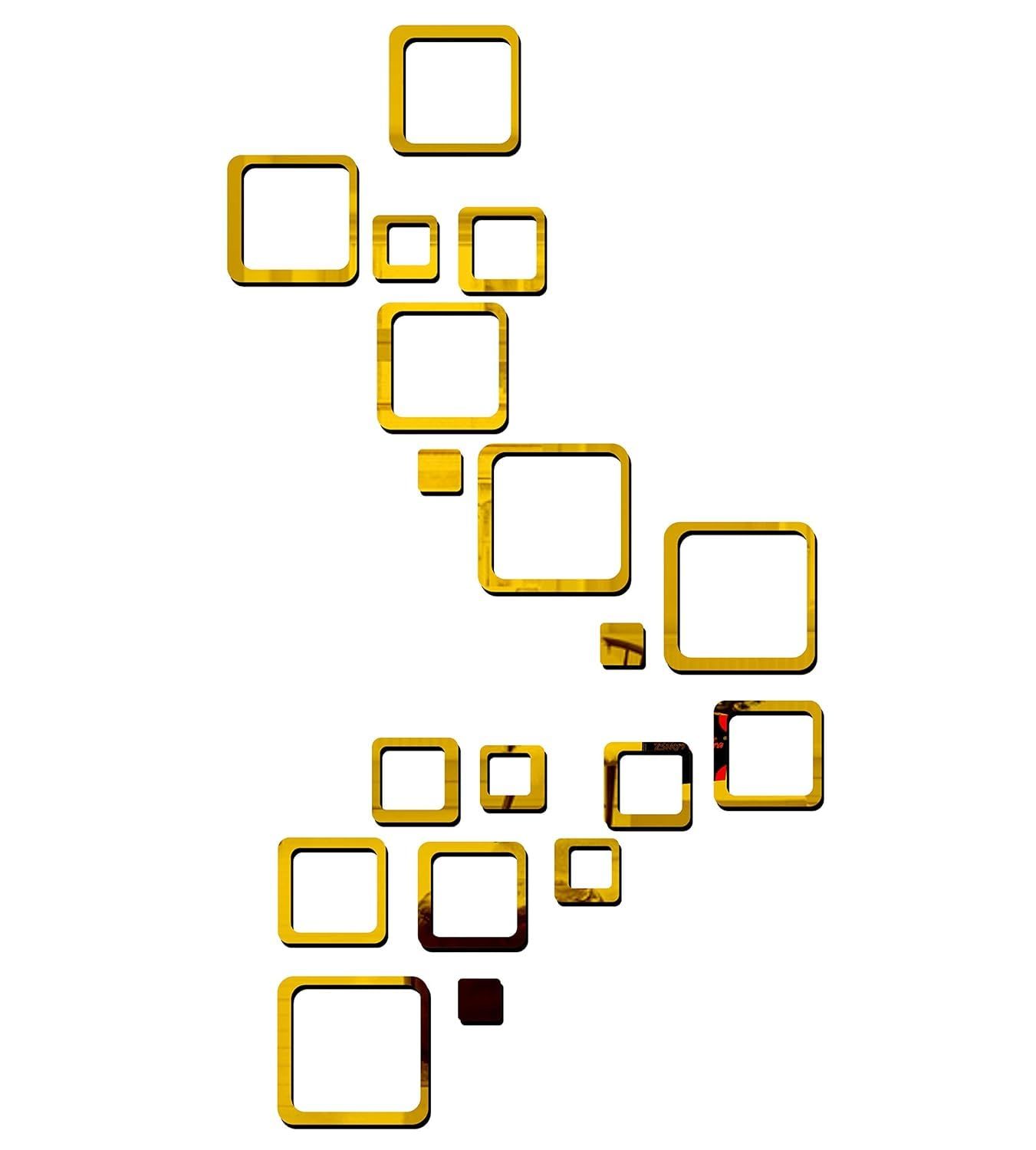 Chote Mote Seller – 18 Square Golden Decorative Unframed Mirror Stickers for Wall,3D Acrylic Stickers Wall Stickers for Hall Room,Bed Room,Living Room Kids Room. (Pack of 18)