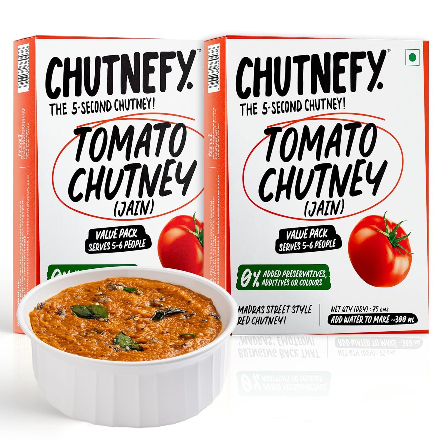 Chutnefy | Tomato (Tamatar) Chutney (Jain) – Pack of 2*75gms (Dry) | 5-6 Servings Per Pack | No Preservatives, Additives, Artificial Colours or Fillers | No Onion or Garlic – Jain Friendly
