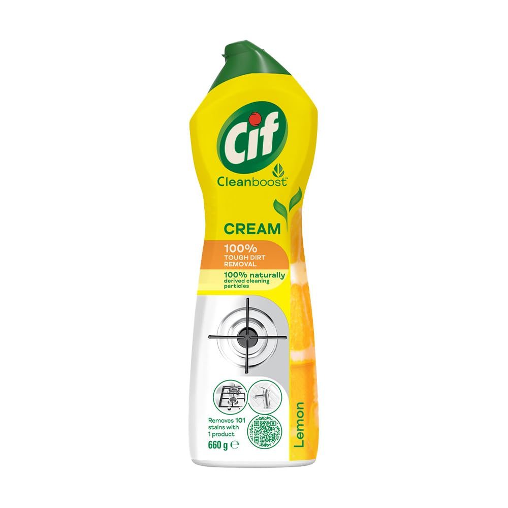 Cif Abrasive Surface Cleaner Cream, Lemon| Kitchen & Bathroom, Removes Grease, Dirt & Tough Stains with Natural Cleaning Particles, 500 ml