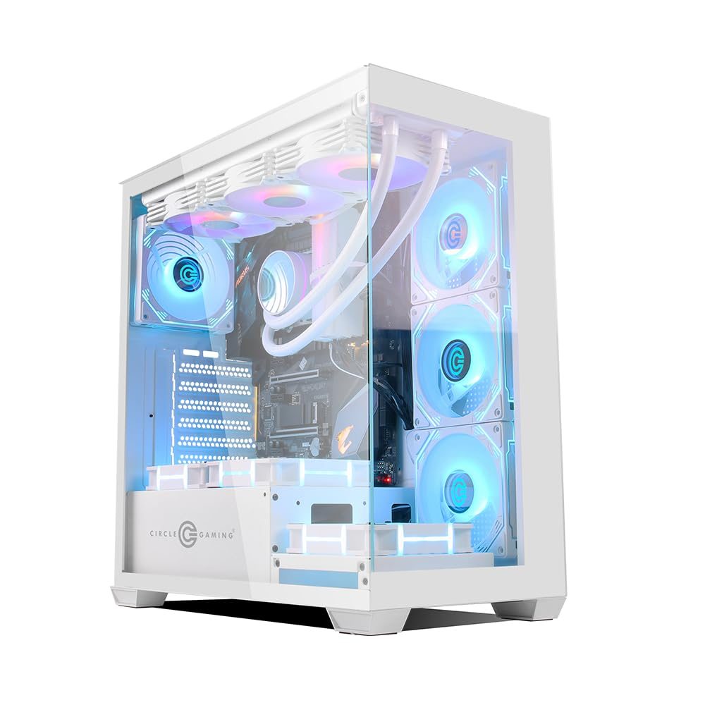 Circle Defender ZX1 Mid- Tower Computer Case | Gaming Cabinet – White | Support ATX, M-ATX, ITX | Infinity Mirror Pre- Installed 3 x 120mm Front and 1 x 120mm Rear ARGB Fans