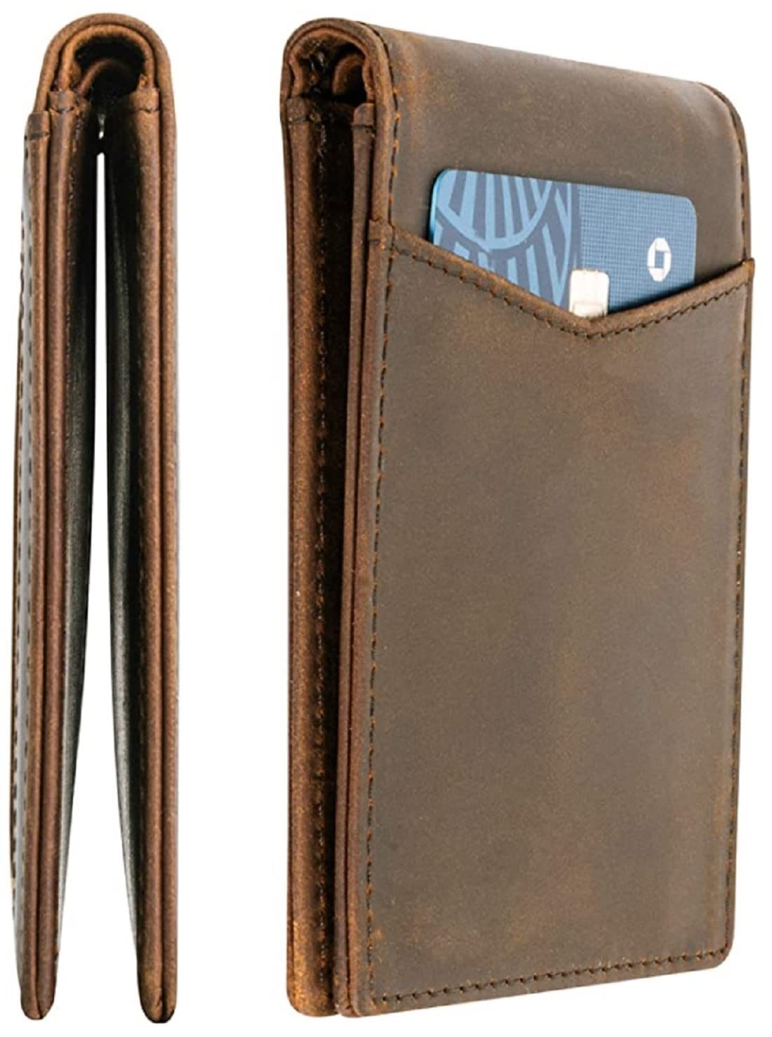 Contacts Men’s Genuine Leather Wallet | RFID Blocking Bifold Wallet for Men | Up to 8 Card Slots Including 1 ID Window (Brown)