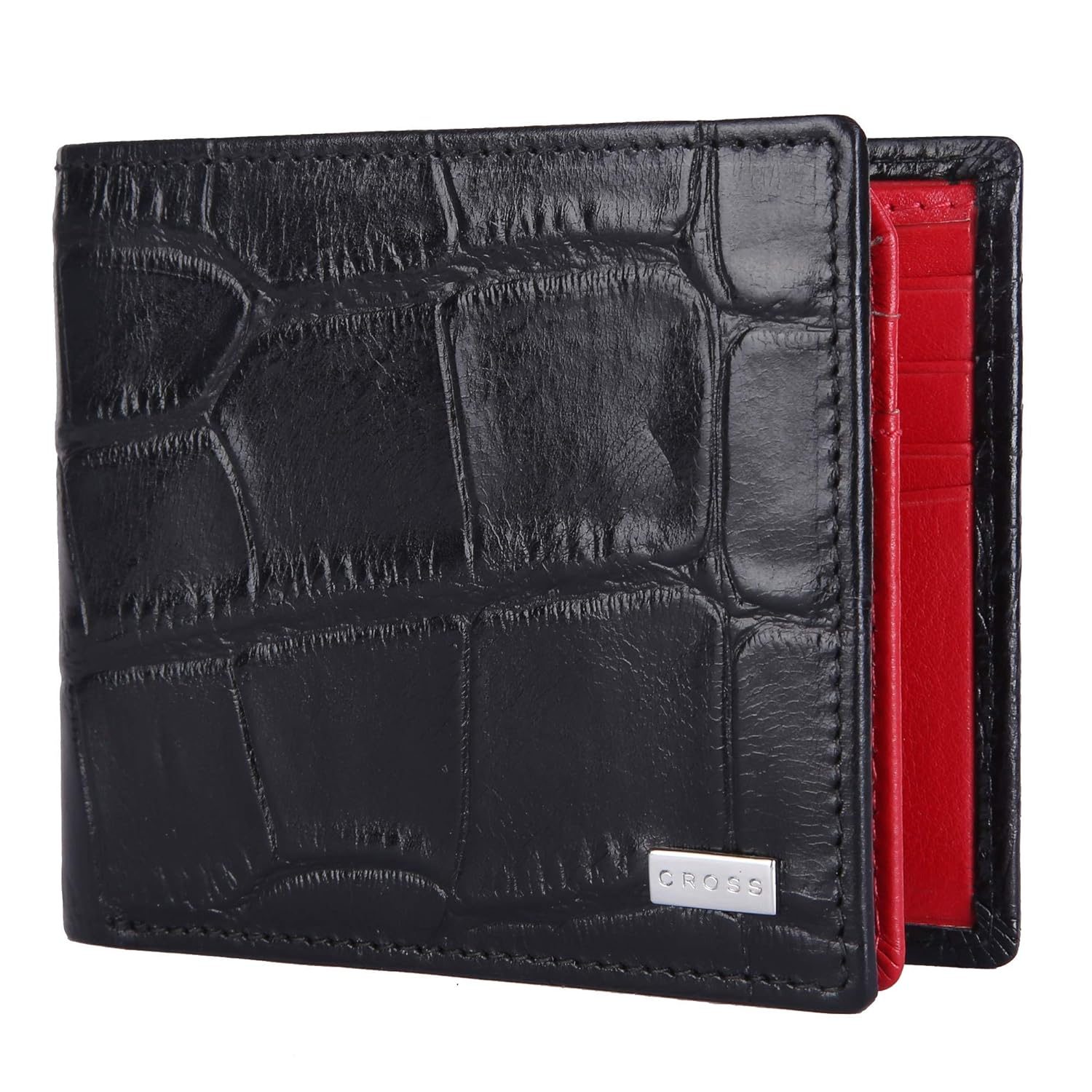 Cross Coco Signature Double Id Overflap Wallets for Mens Leather Branded with Proper Compartment for Card and Money Storage – Black/Red